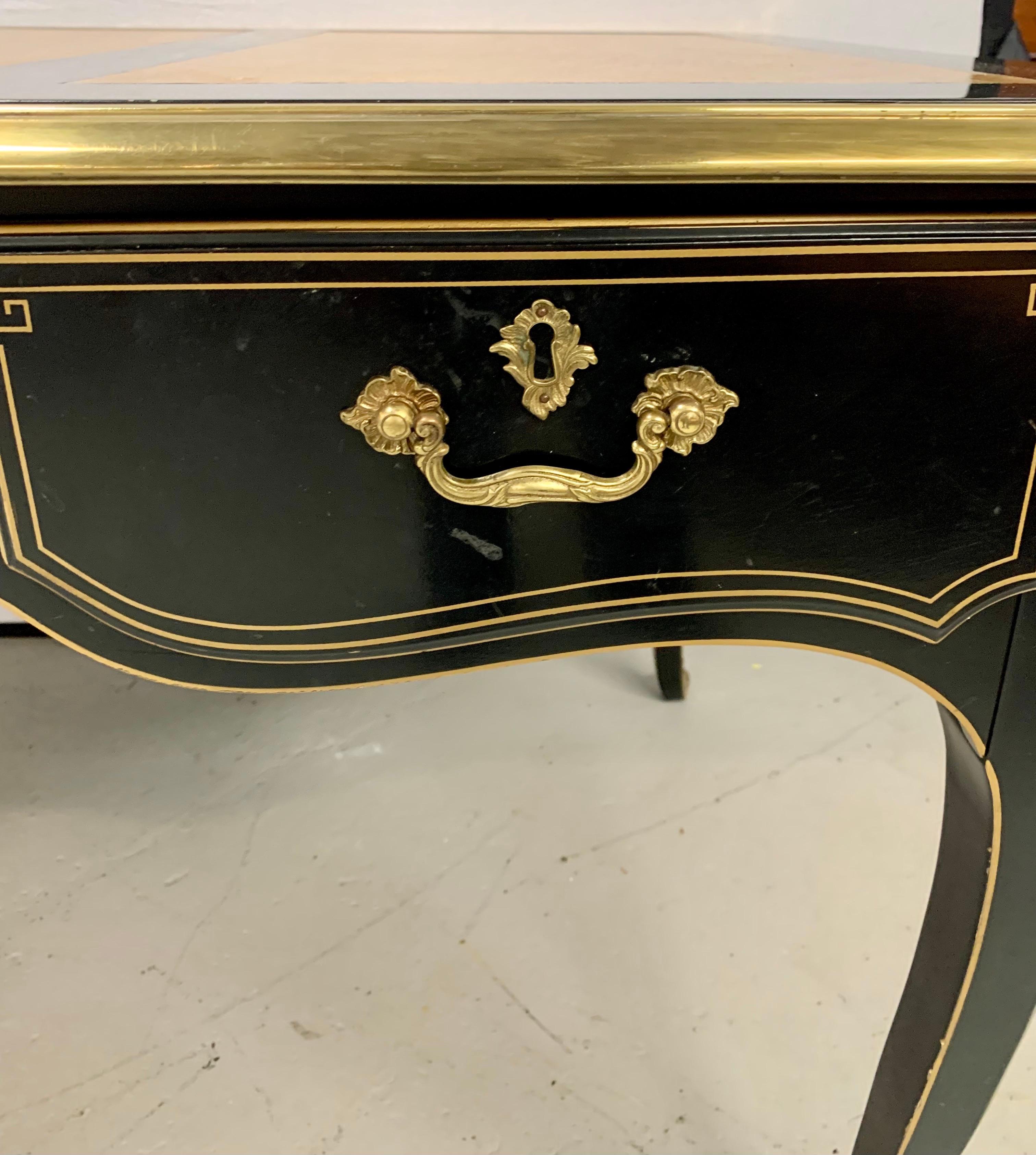 French Louis XV Style Ebonized Black and Bronze Writing Desk Bureau Plat 1