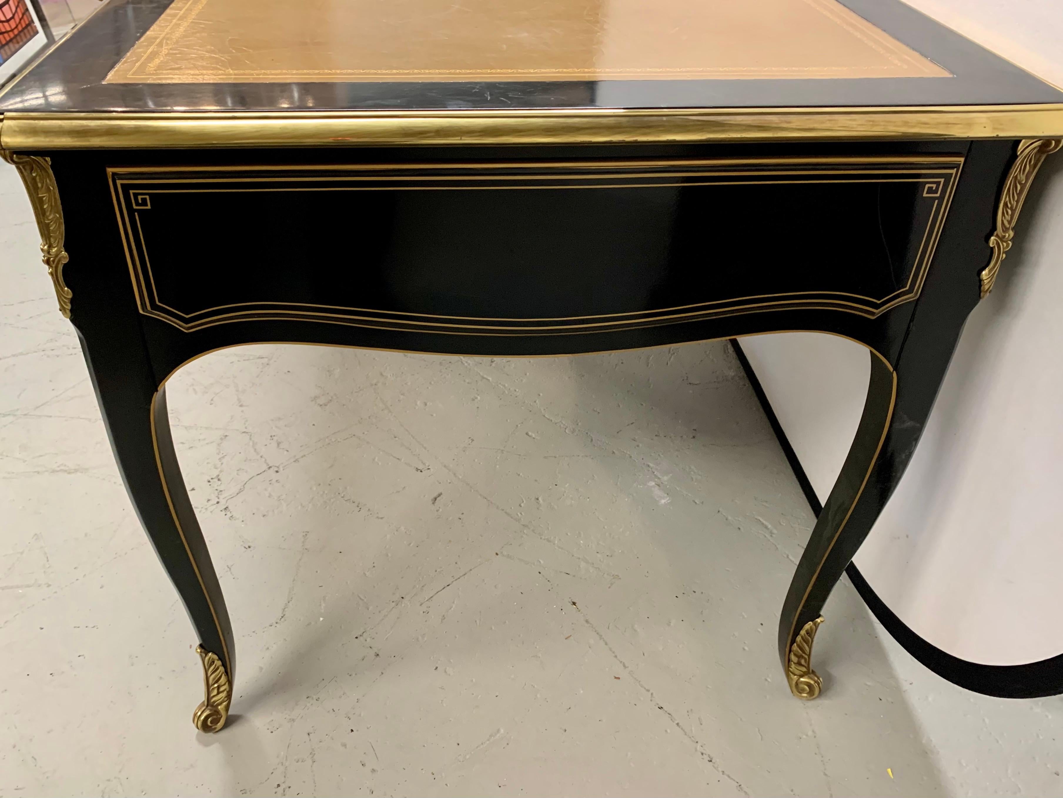 French Louis XV Style Ebonized Black and Bronze Writing Desk Bureau Plat 3