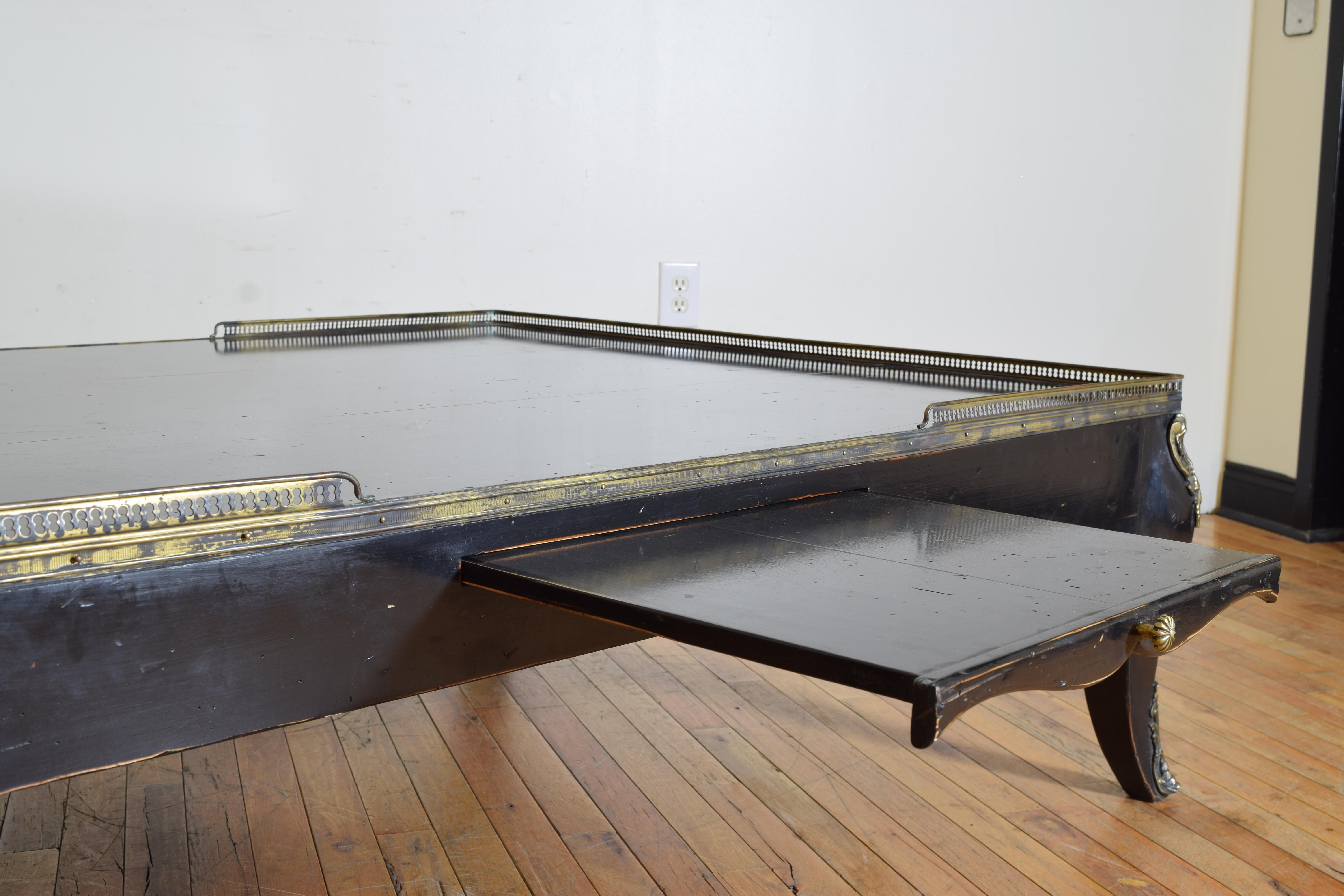 French Louis XV Style Ebonized & Brass Mounted Large Coffee Table, mid 20th cen. 1