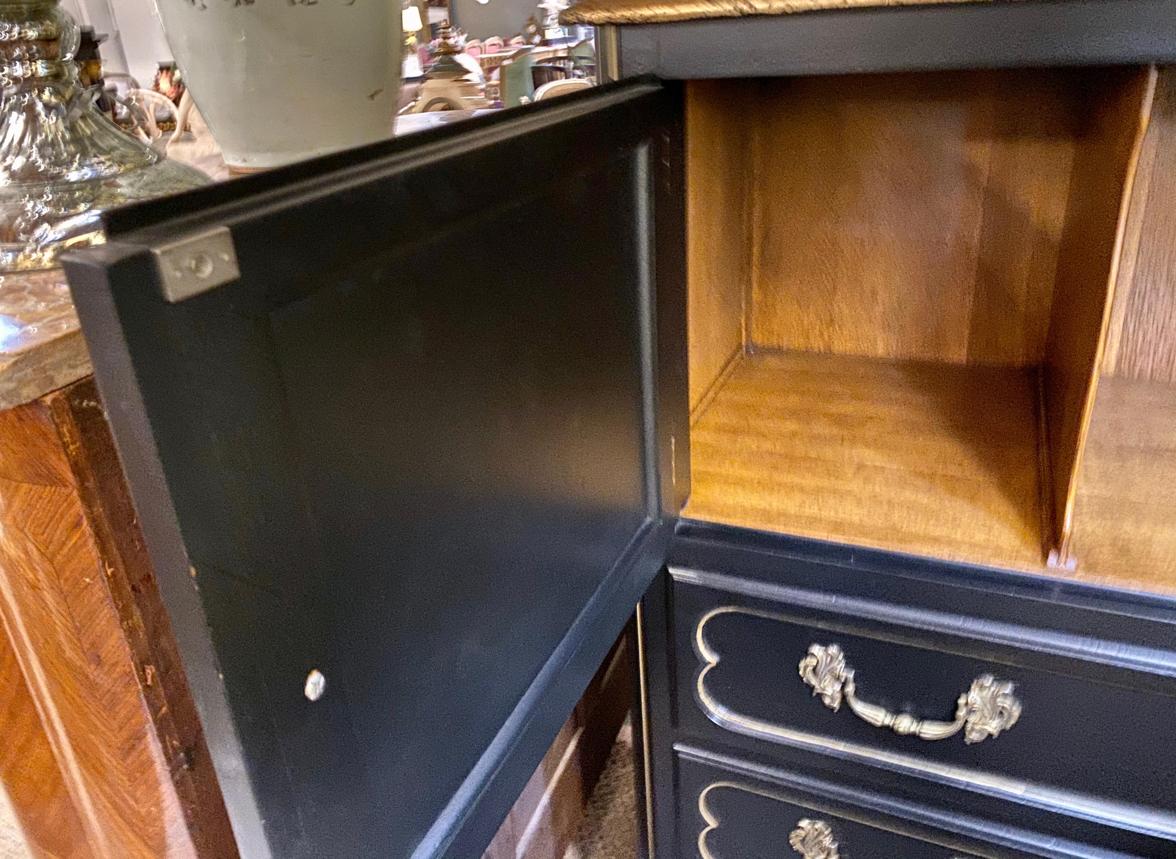 Ebonized Cabinet on Chest French Louis XV Style With Parcel Gilt Glass Doors 2