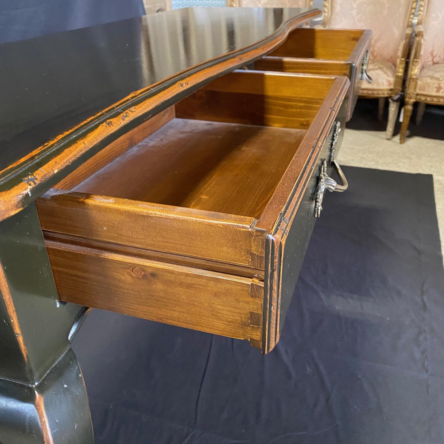 French Louis XV Style Ebonized Console Buffet with Two Drawers and Breadboards For Sale 4