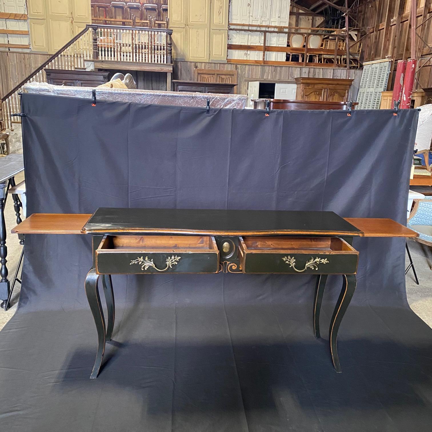 French Louis XV Style Ebonized Console Buffet with Two Drawers and Breadboards For Sale 5