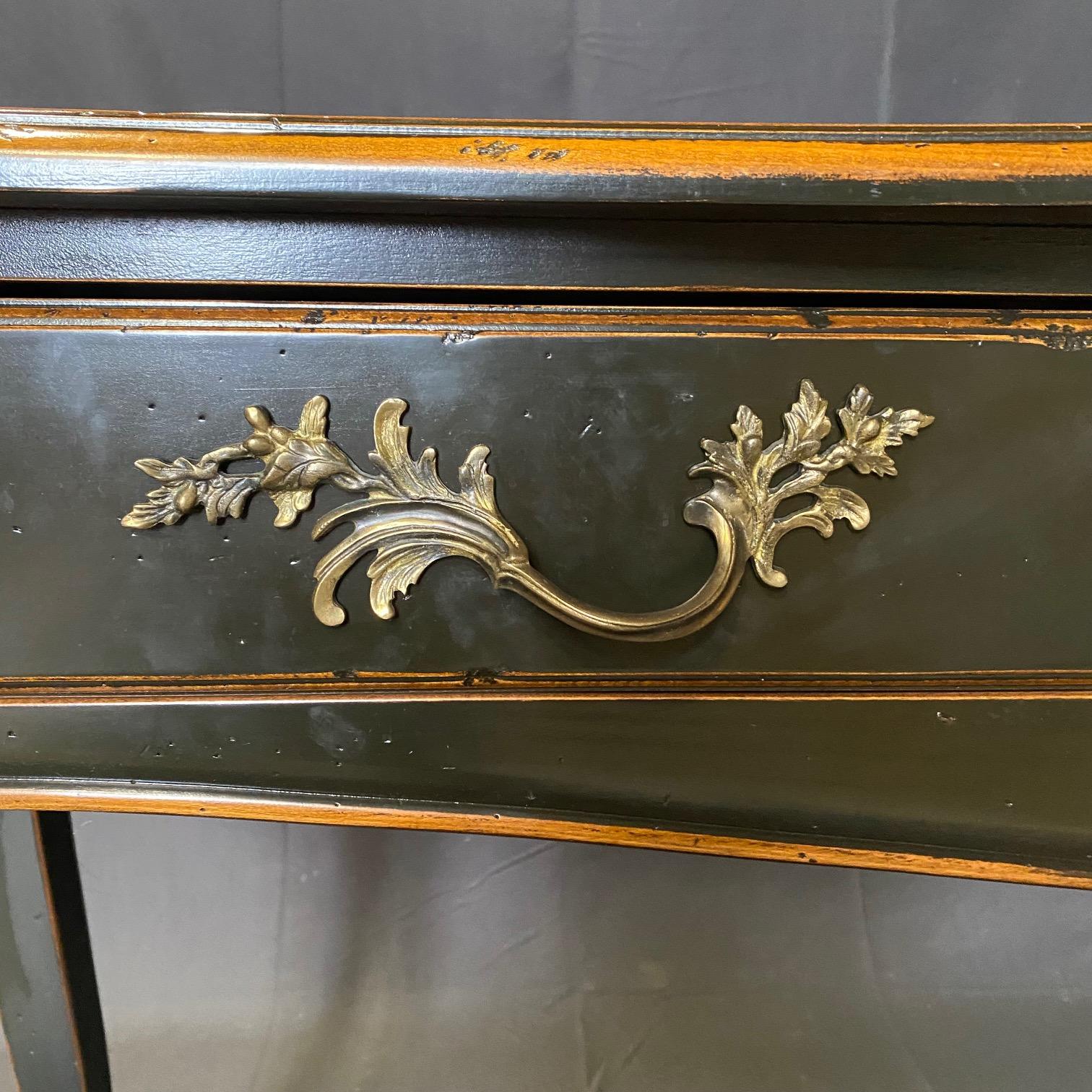 French Louis XV Style Ebonized Console Buffet with Two Drawers and Breadboards For Sale 7