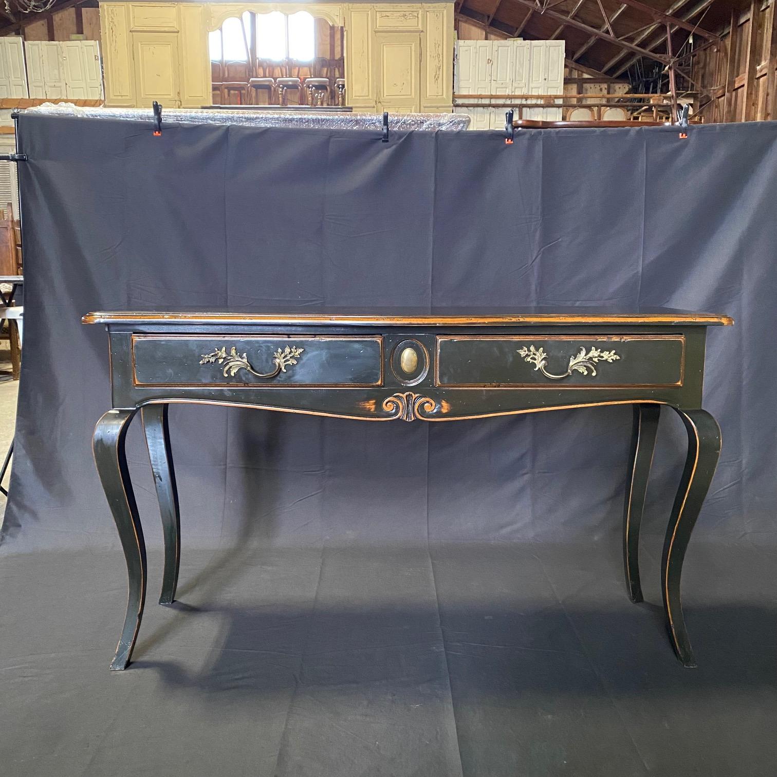 French Louis XV Style Ebonized Console Buffet with Two Drawers and Breadboards For Sale 8