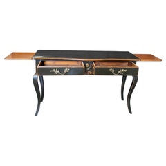 French Louis XV Style Ebonized Console Buffet with Two Drawers and Breadboards