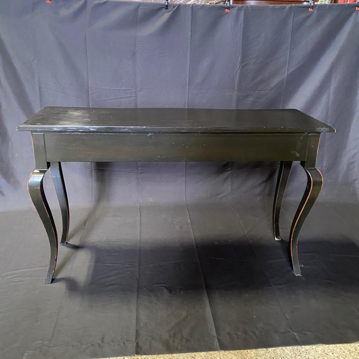 American French Louis XV Style Ebonized Console Buffet with Two Drawers and Breadboards For Sale