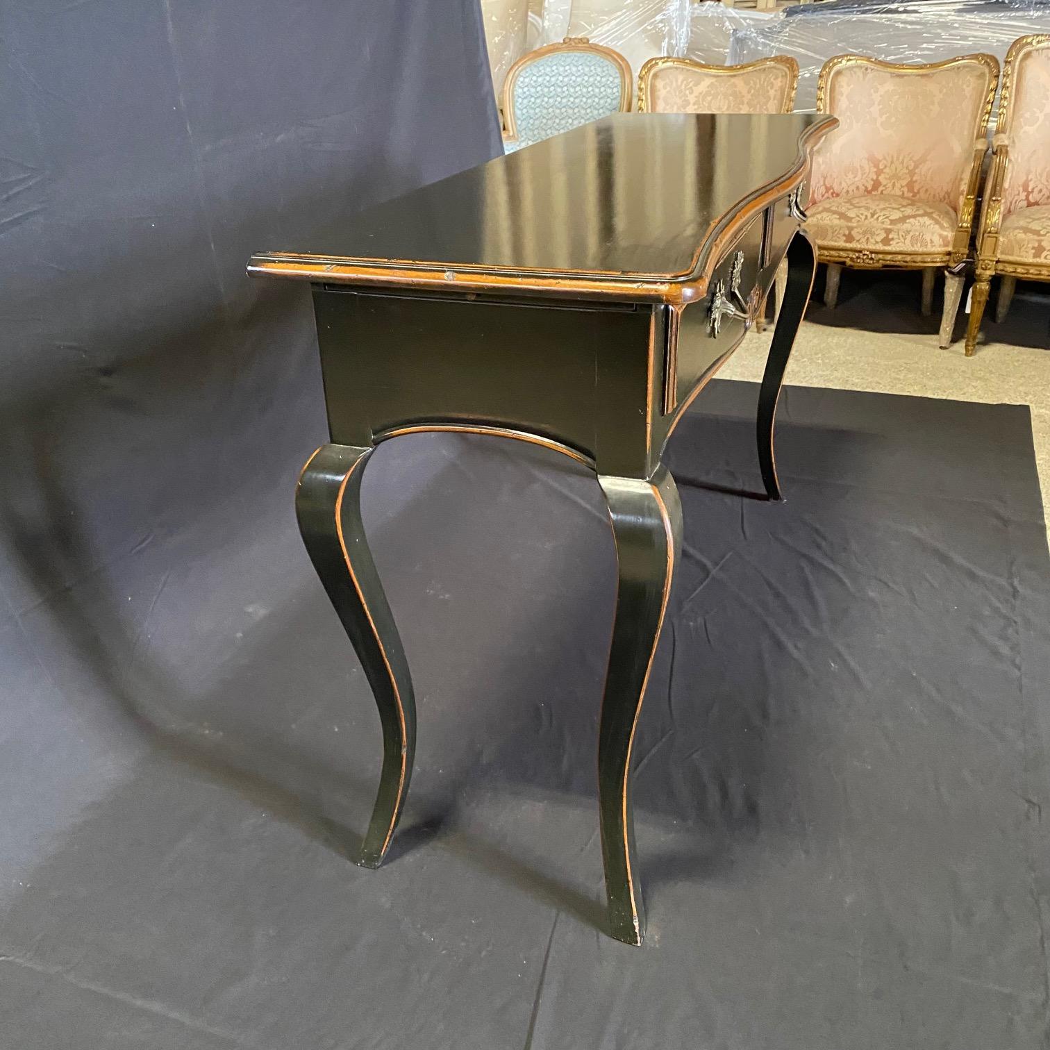 20th Century French Louis XV Style Ebonized Console Buffet with Two Drawers and Breadboards For Sale