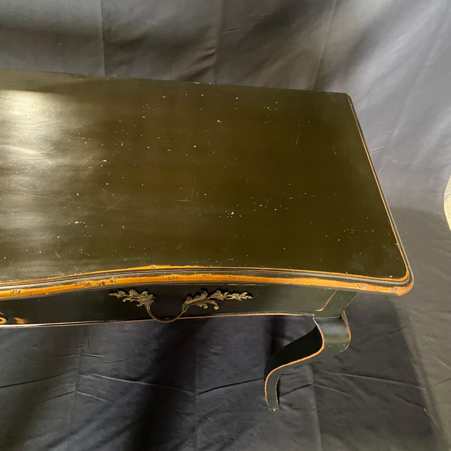 Wood French Louis XV Style Ebonized Console Buffet with Two Drawers and Breadboards For Sale