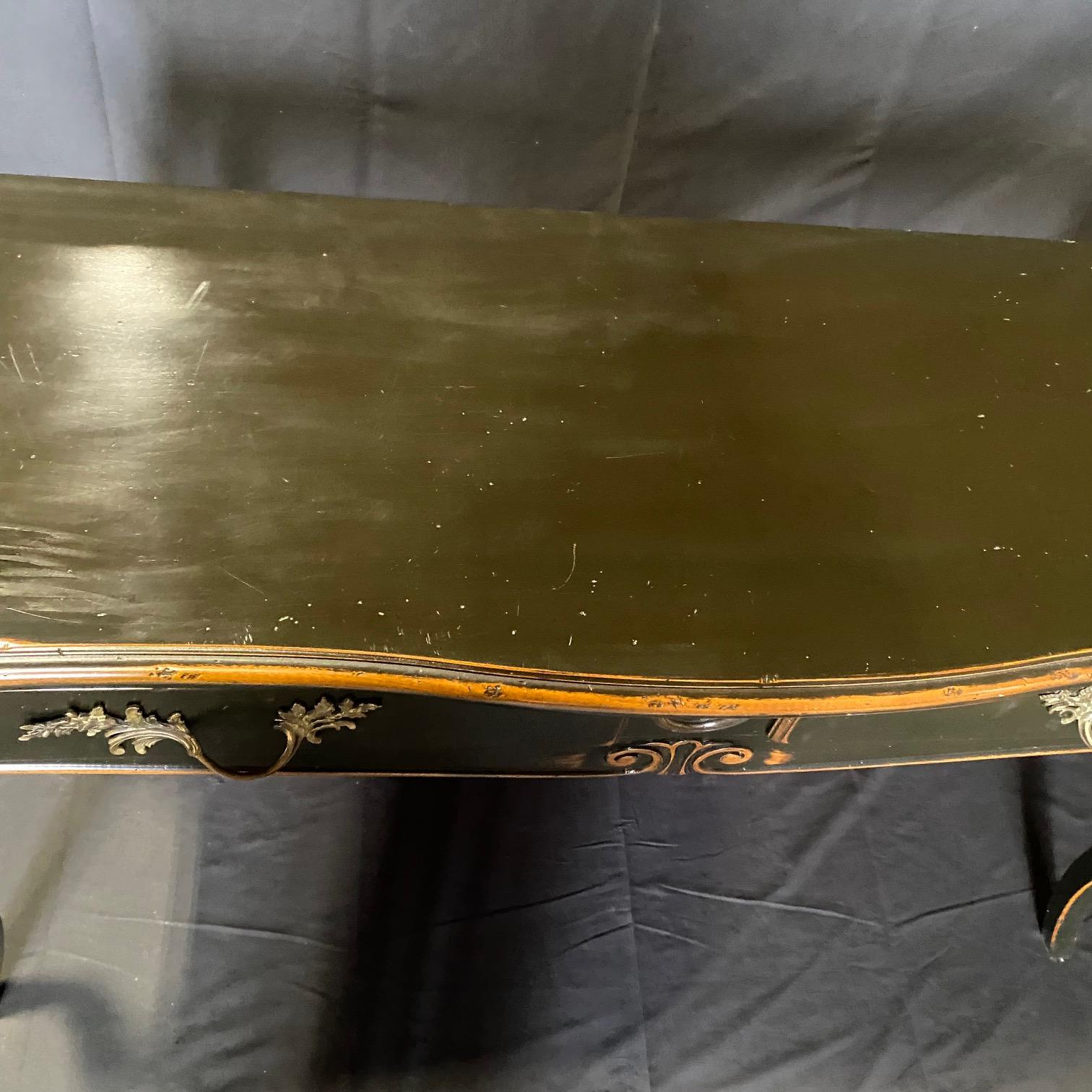 French Louis XV Style Ebonized Console Buffet with Two Drawers and Breadboards For Sale 1