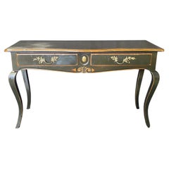 Consola Buffet Ebonizada Estilo Luis XV Francés con Dos Cajones y Paneras