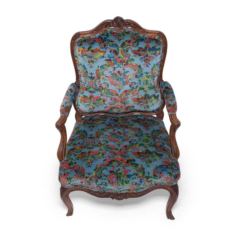 Fabric French Louis XV-Style Fauteuil Armchair, 19th Century For Sale