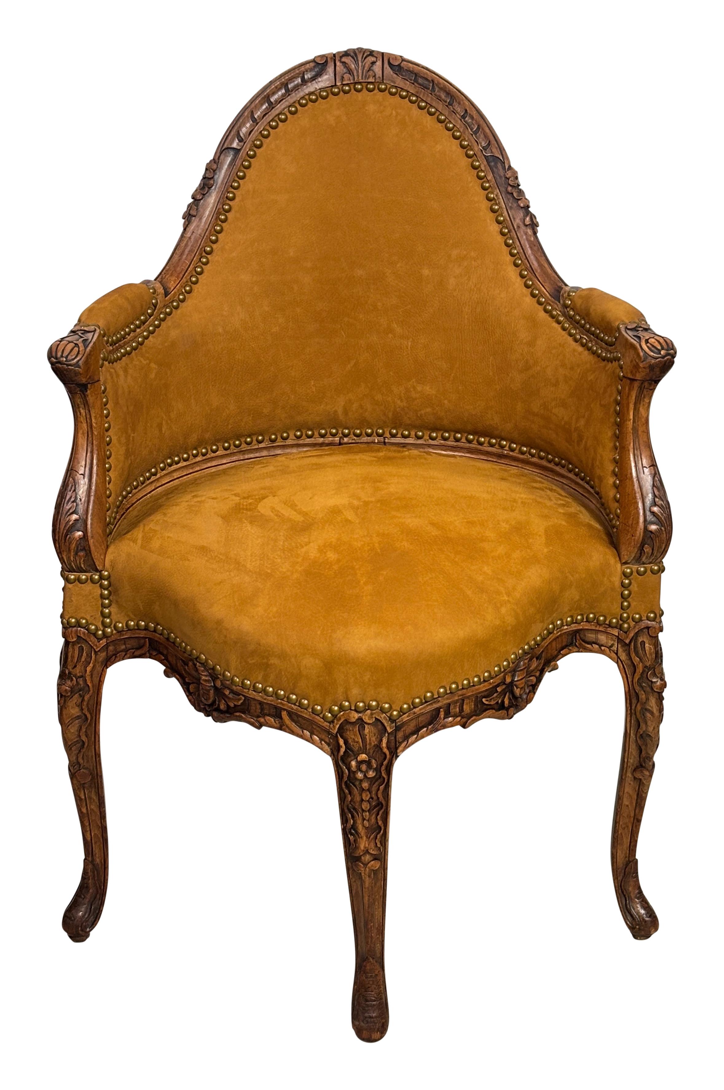 French Louis XV Style Fauteuil de Bureau Desk Chair, Early 19th Century (Louis XV.) im Angebot