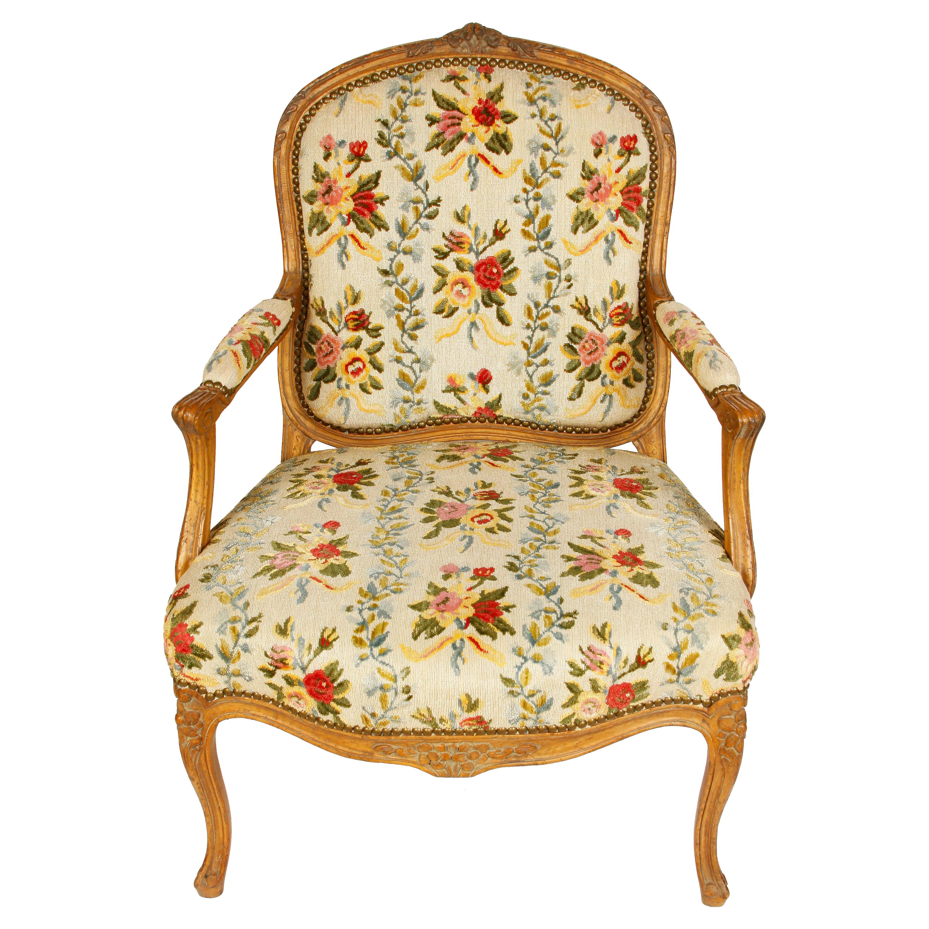 French Louis XV Style Fauteuil in Petit Point