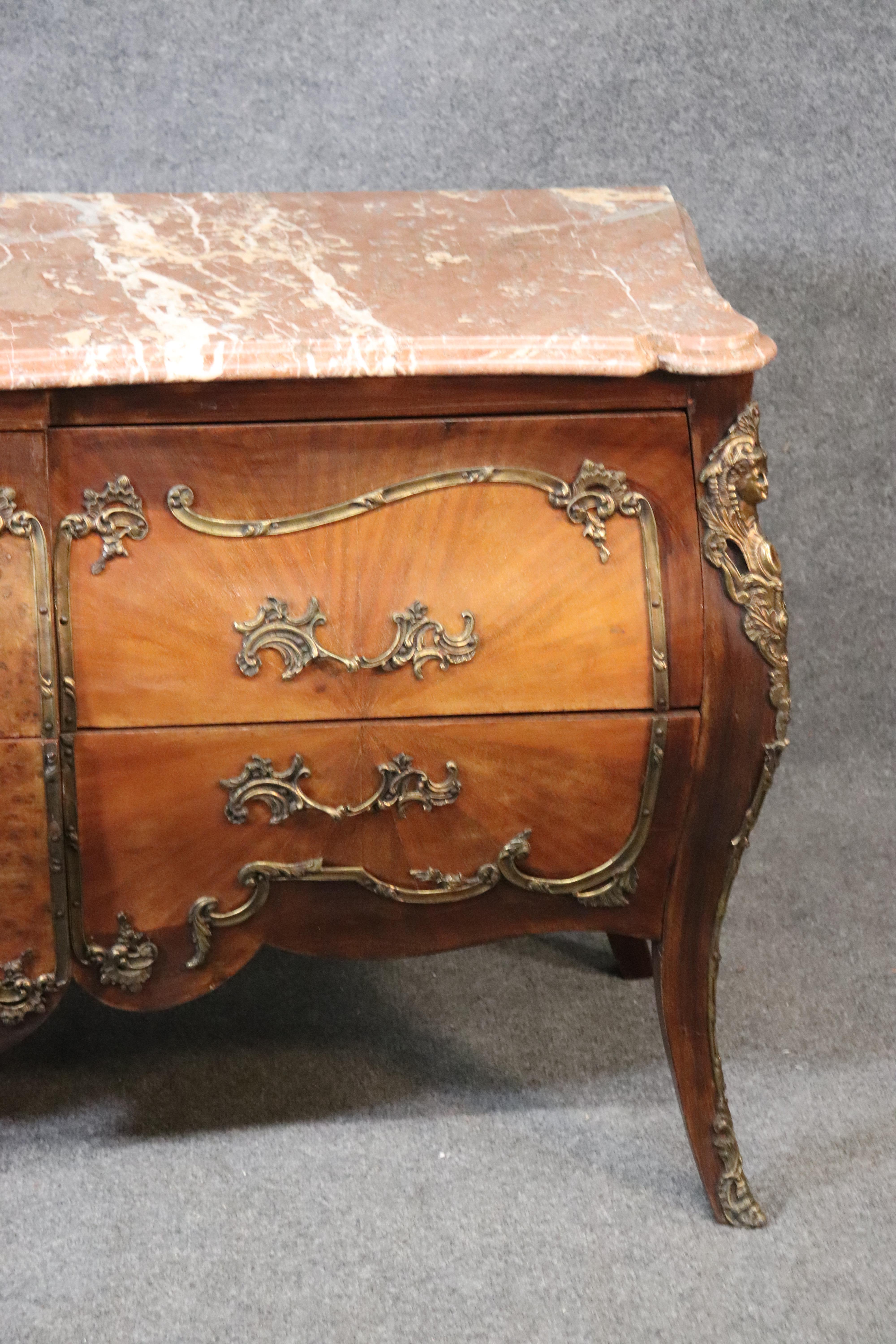 Early 20th Century French Louis XV Style Figural Bronze Mounted Marble-Top Commode Buffet Sideboard