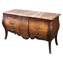 French Louis XV Style Figural Bronze Mounted Marble-Top Commode Buffet Sideboard
