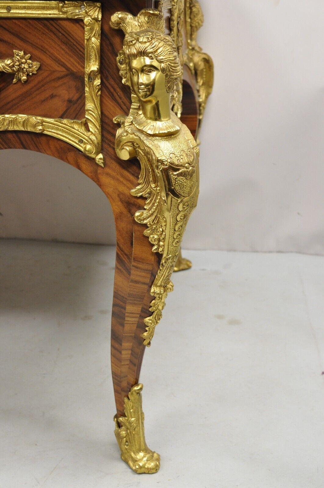 French Louis XV Style Figural Bronze Ormolu Leather Top Bureau Plat Writing Desk For Sale 8