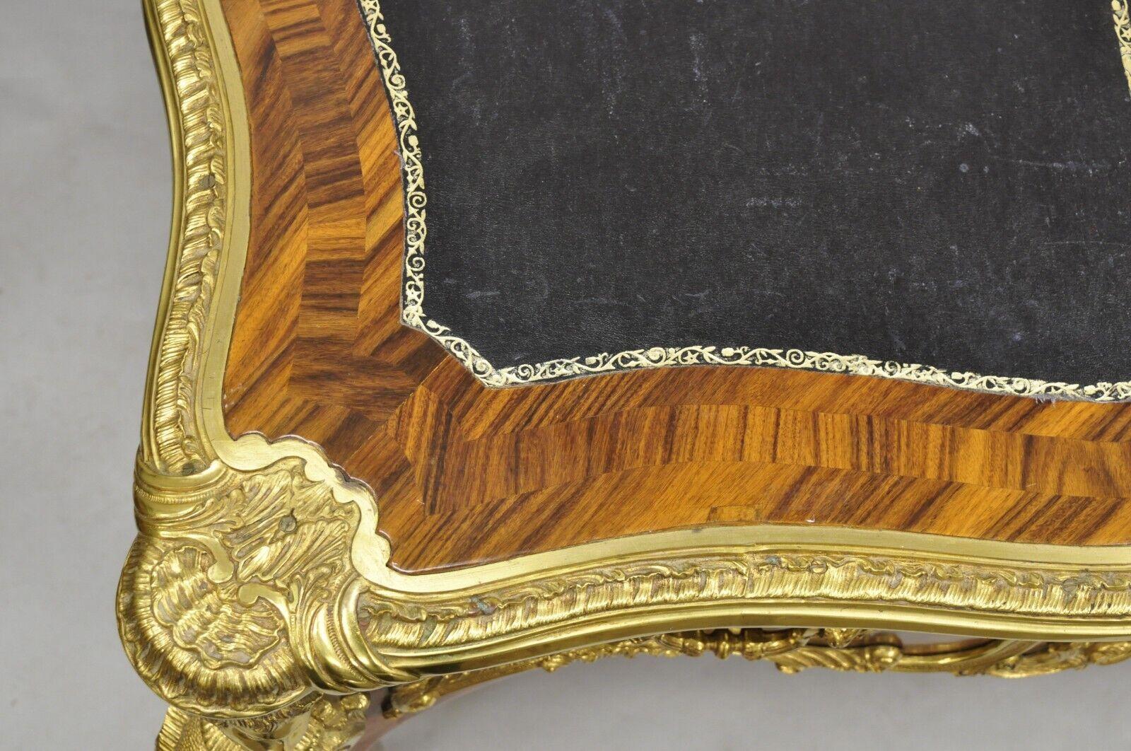 French Louis XV Style Figural Bronze Ormolu Leather Top Bureau Plat Writing Desk For Sale 1