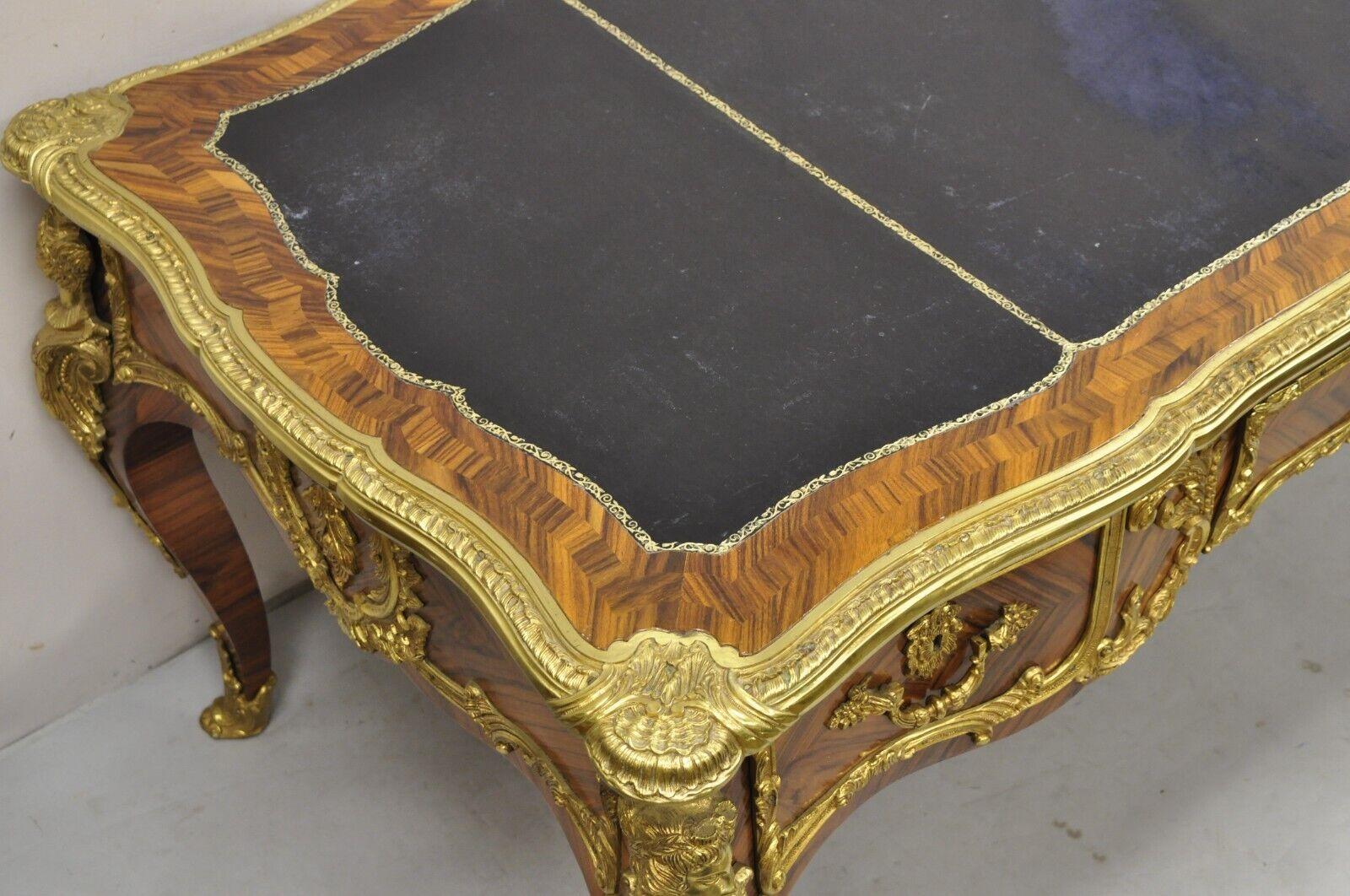 French Louis XV Style Figural Bronze Ormolu Leather Top Bureau Plat Writing Desk For Sale 4