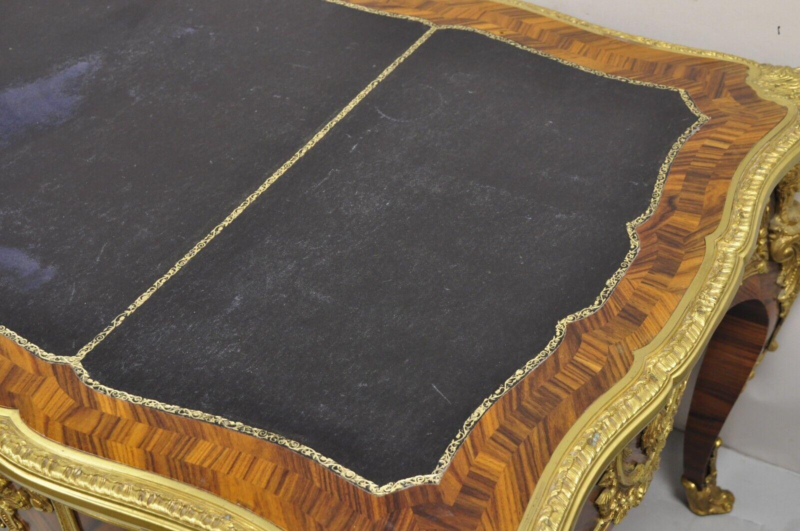 French Louis XV Style Figural Bronze Ormolu Leather Top Bureau Plat Writing Desk For Sale 5