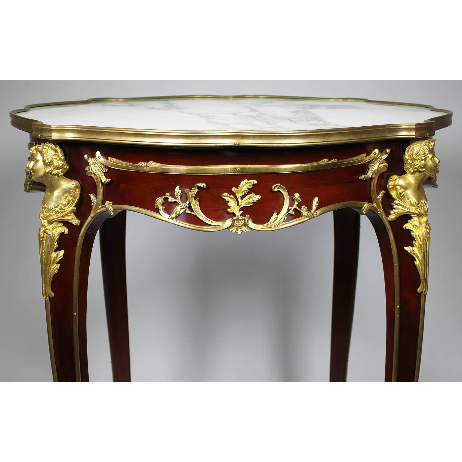 French Louis XV Style Figural Gilt-Bronze Mounted Guèridon Table, F. Linke Attributed