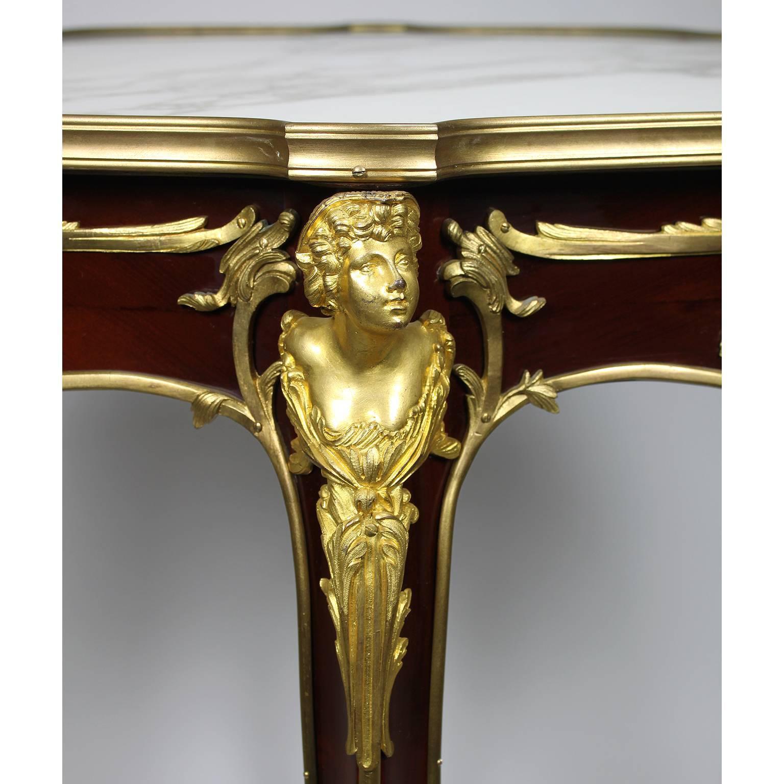 Carved Louis XV Style Figural Gilt-Bronze Mounted Guèridon Table, F. Linke Attributed