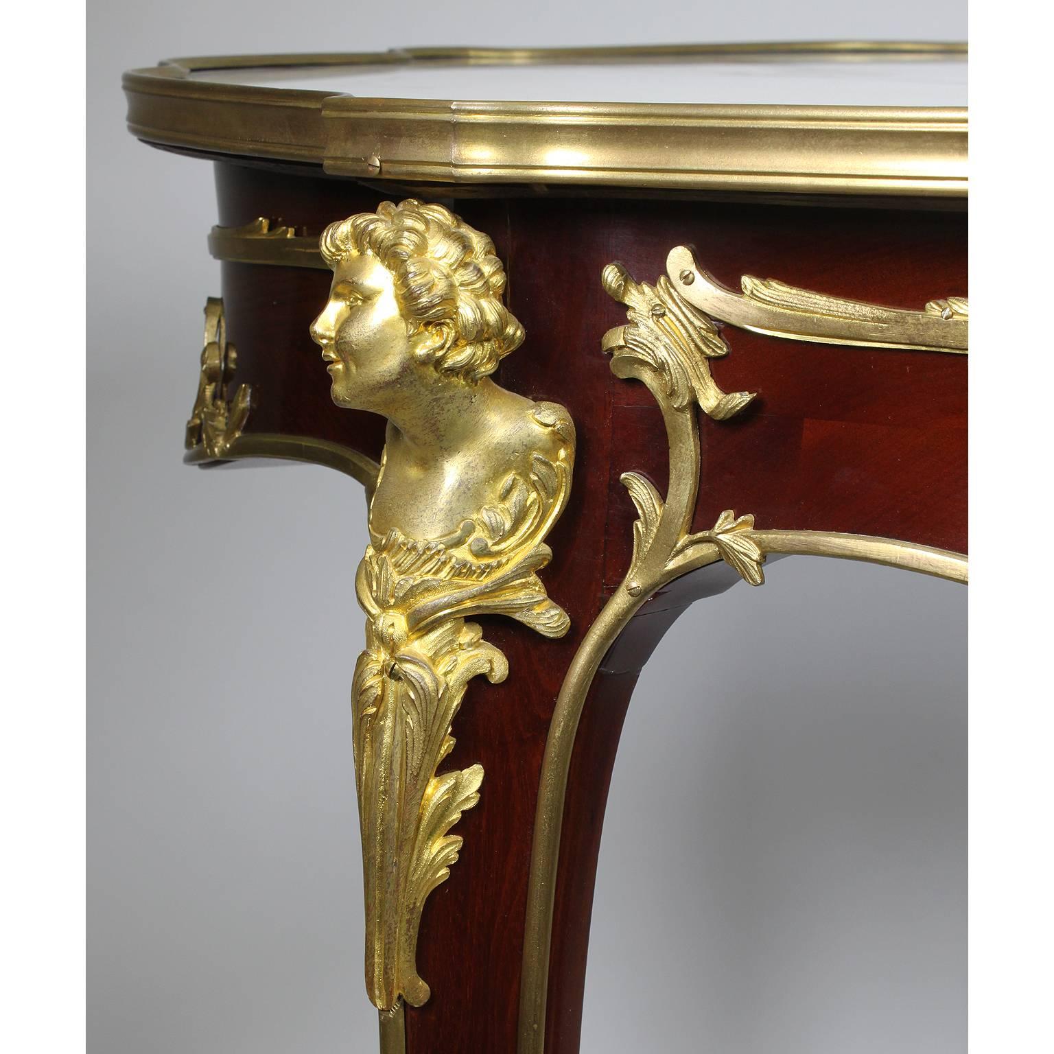 Louis XV Style Figural Gilt-Bronze Mounted Guèridon Table, F. Linke Attributed In Excellent Condition In Los Angeles, CA