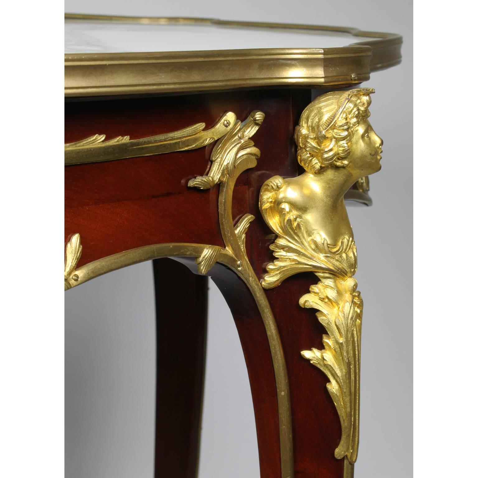Early 20th Century Louis XV Style Figural Gilt-Bronze Mounted Guèridon Table, F. Linke Attributed