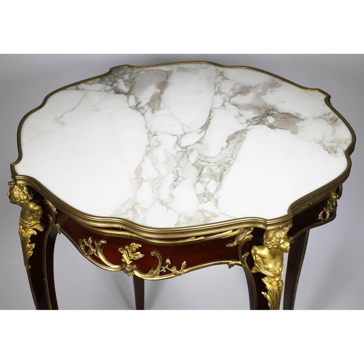 Marble Louis XV Style Figural Gilt-Bronze Mounted Guèridon Table, F. Linke Attributed