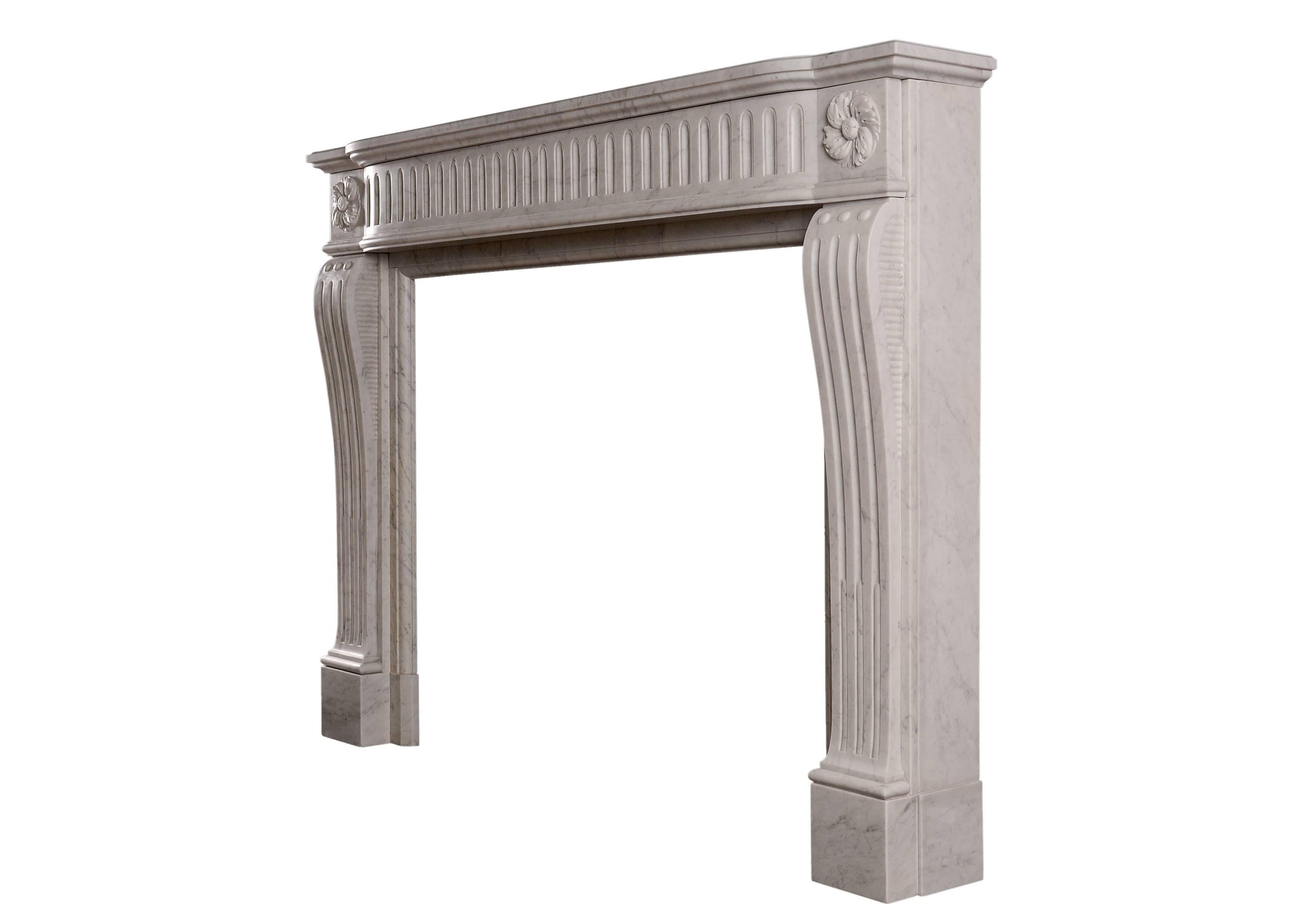 19th Century French Louis XV Style Fireplace in Italian Carrara For Sale