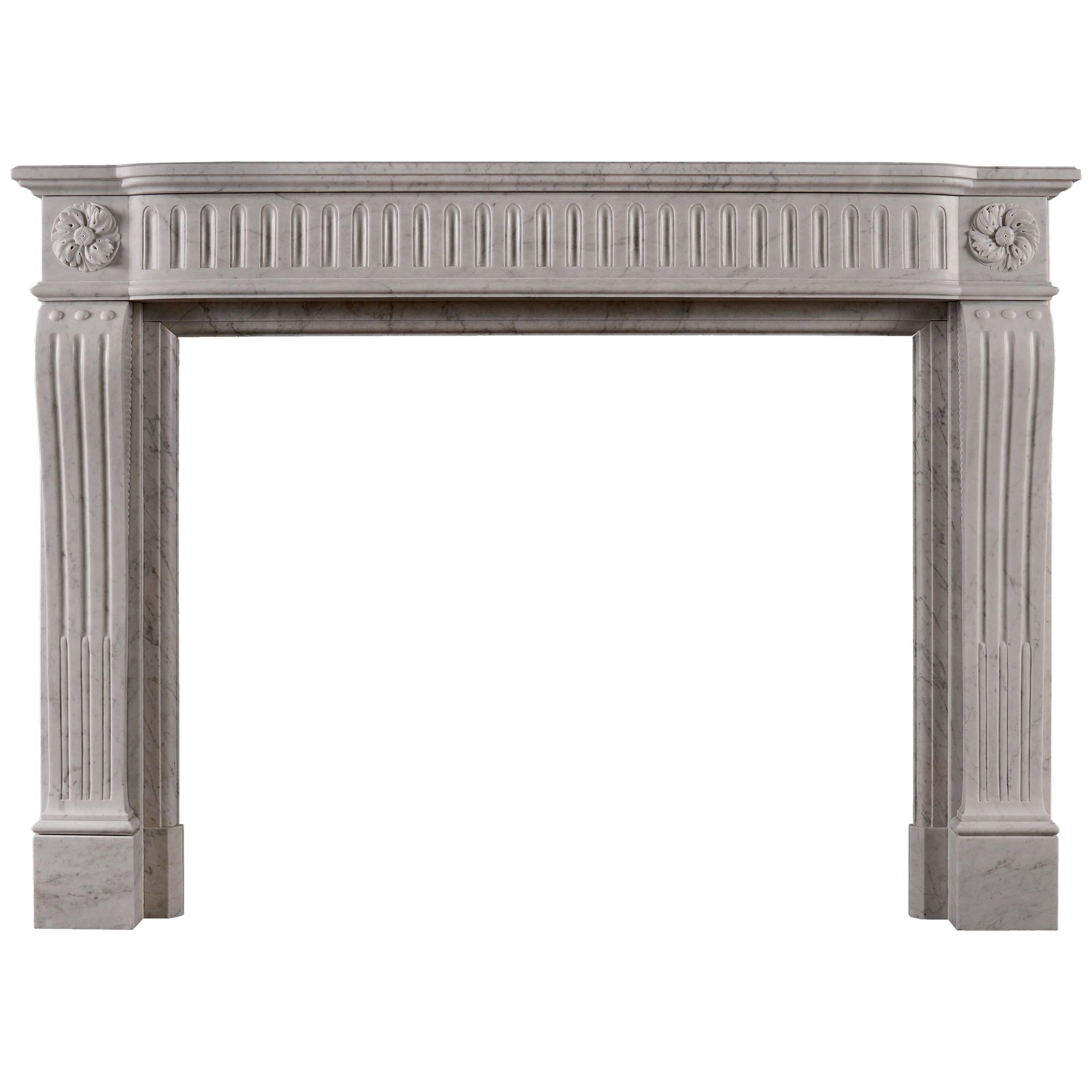 French Louis XV Style Fireplace in Italian Carrara For Sale