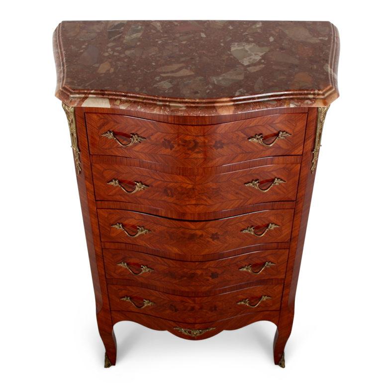 French Louis XV Style Five-Drawer Commode In Excellent Condition In Vancouver, British Columbia