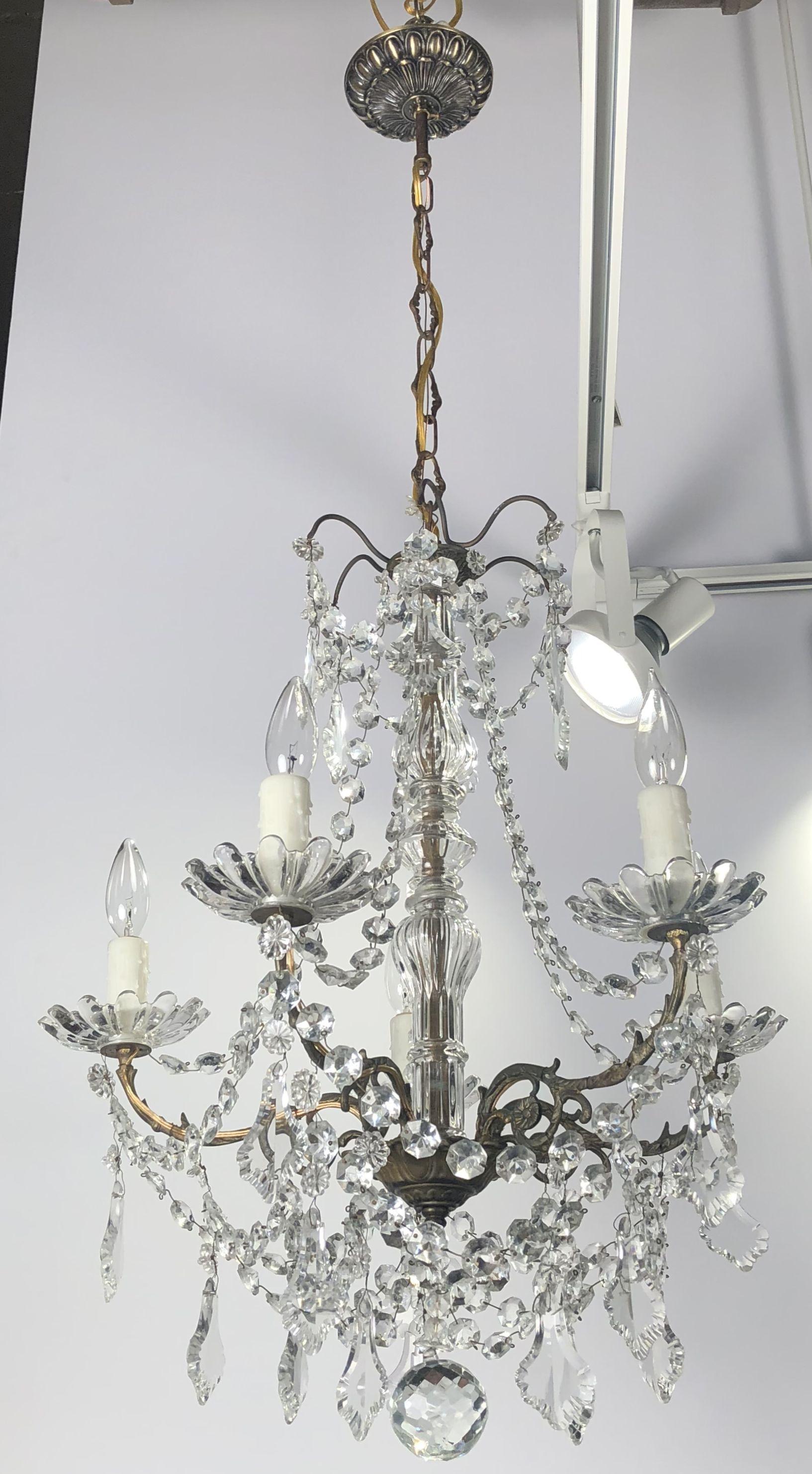 Faceted French Louis XV Style Five-Light Crystal Chandelier