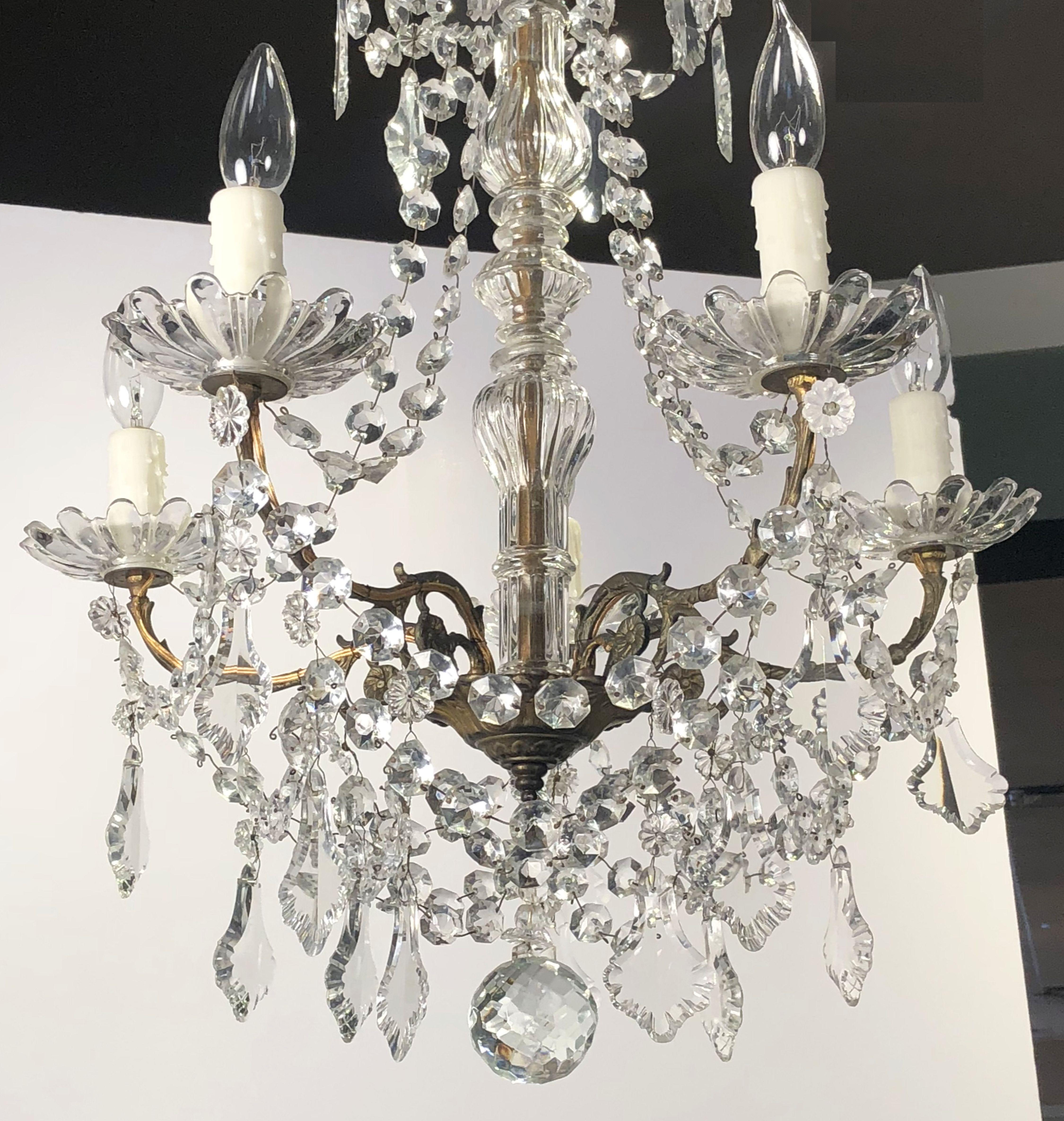 20th Century French Louis XV Style Five-Light Crystal Chandelier
