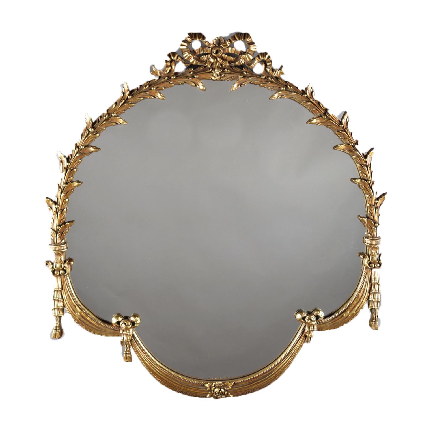 French Louis XV Style Foliate and Drape Giltwood Wall Mirror, 20th Century 3