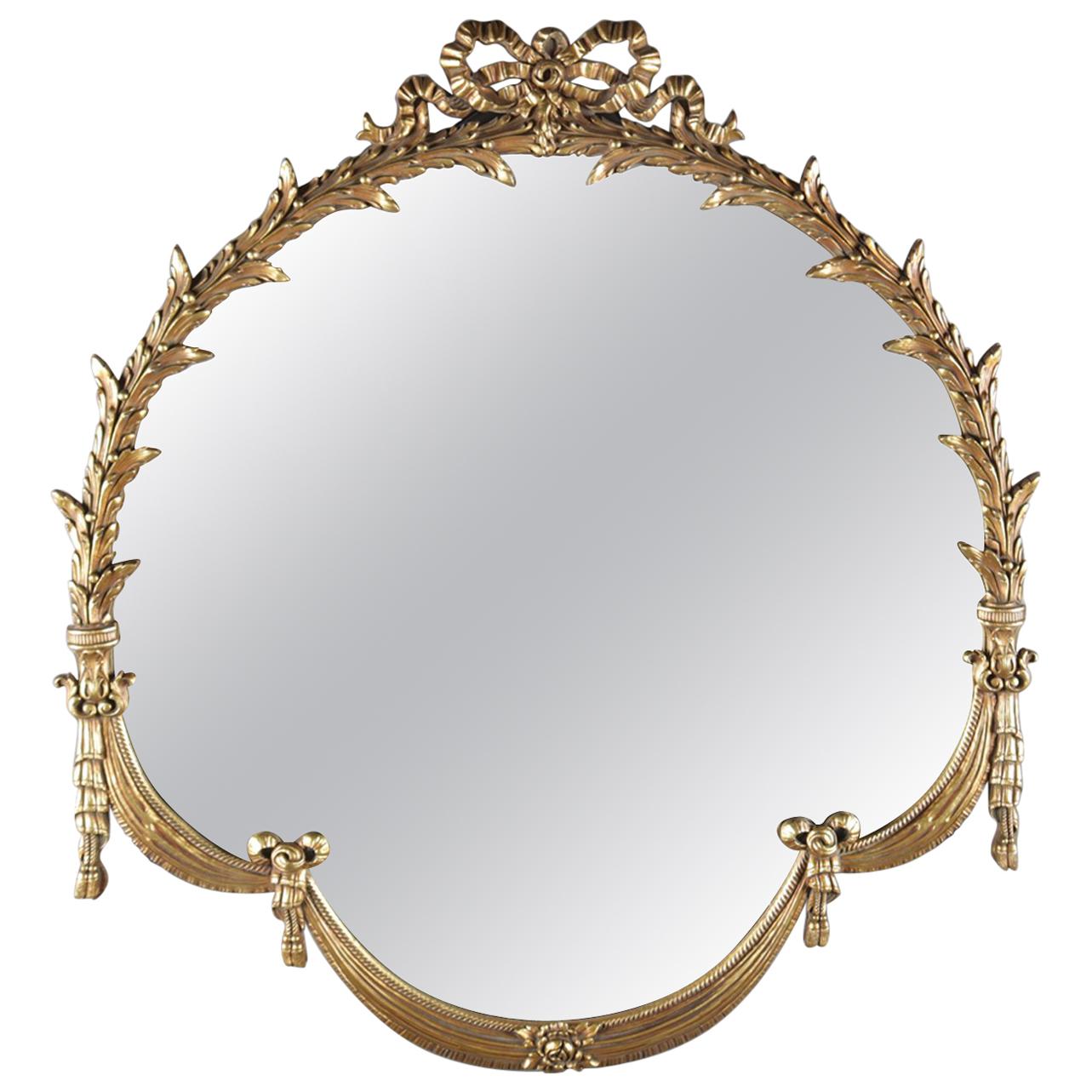 French Louis XV Style Foliate and Drape Giltwood Wall Mirror, 20th Century
