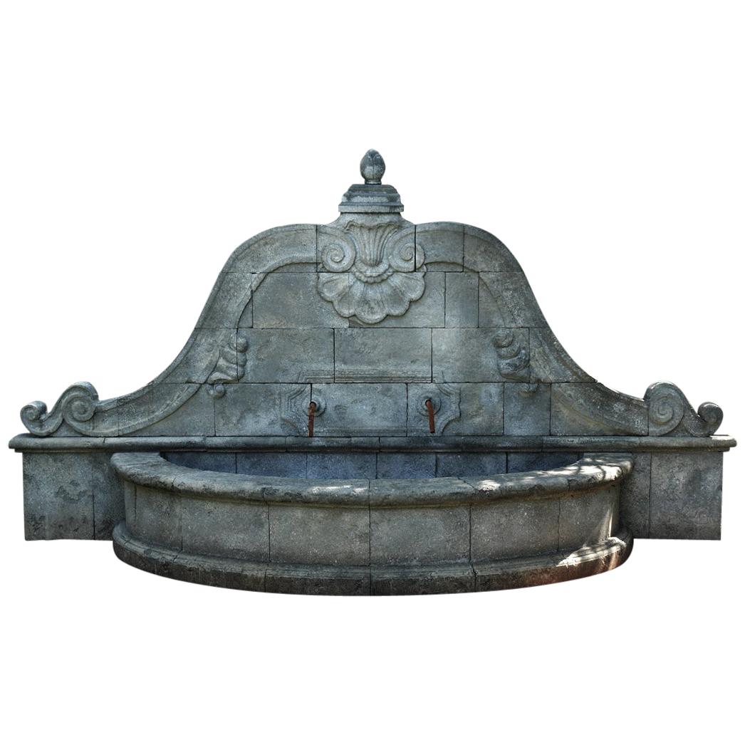 French Louis XV Style Fountain, Hand-Carved in Pure Limestone, Antique Patina For Sale
