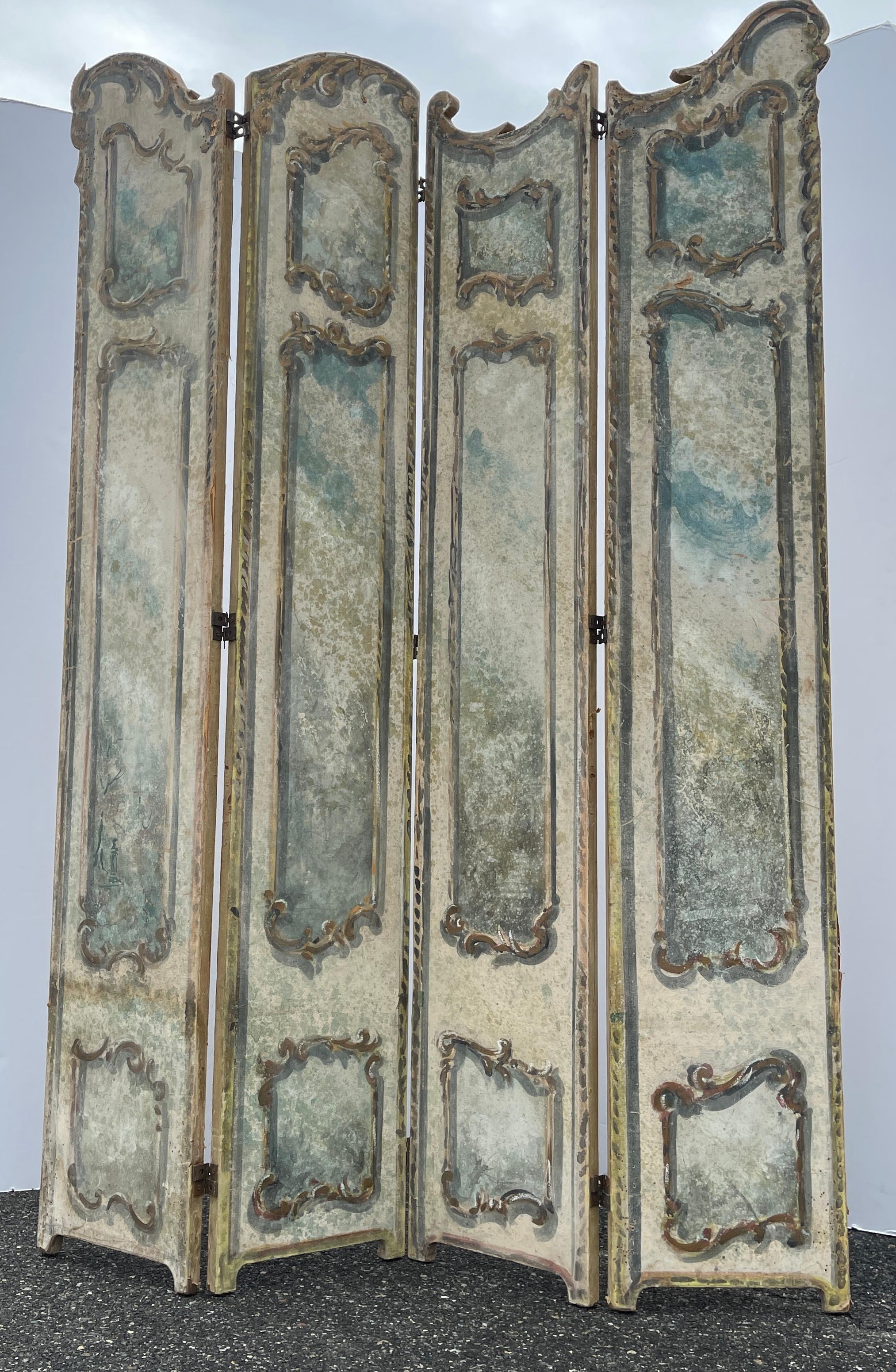 Hand-Painted French Louis XV Style Four Panel Folding Dressing Screen