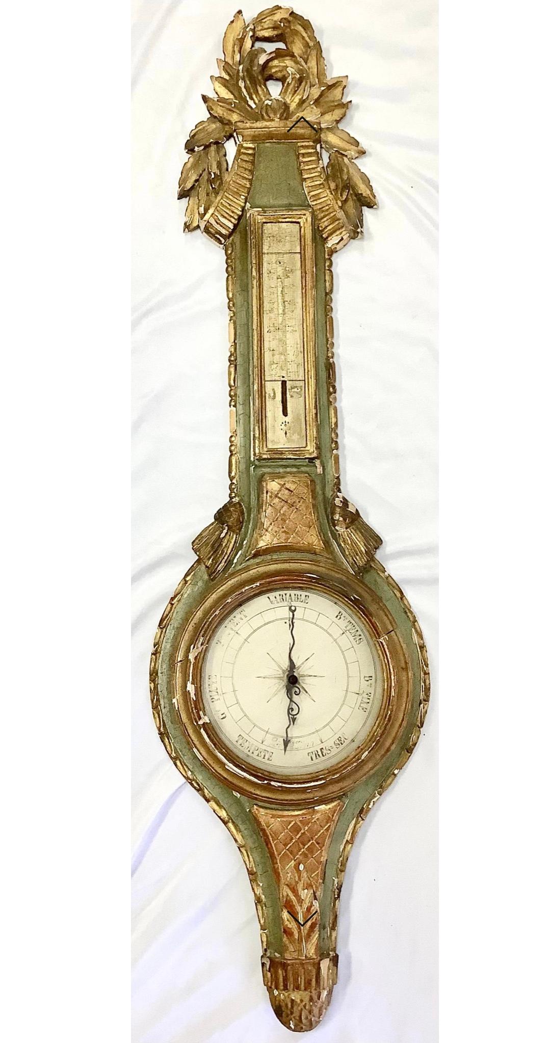 French Louis XV Style Gilded and Painted Wood Wall Barometer 3