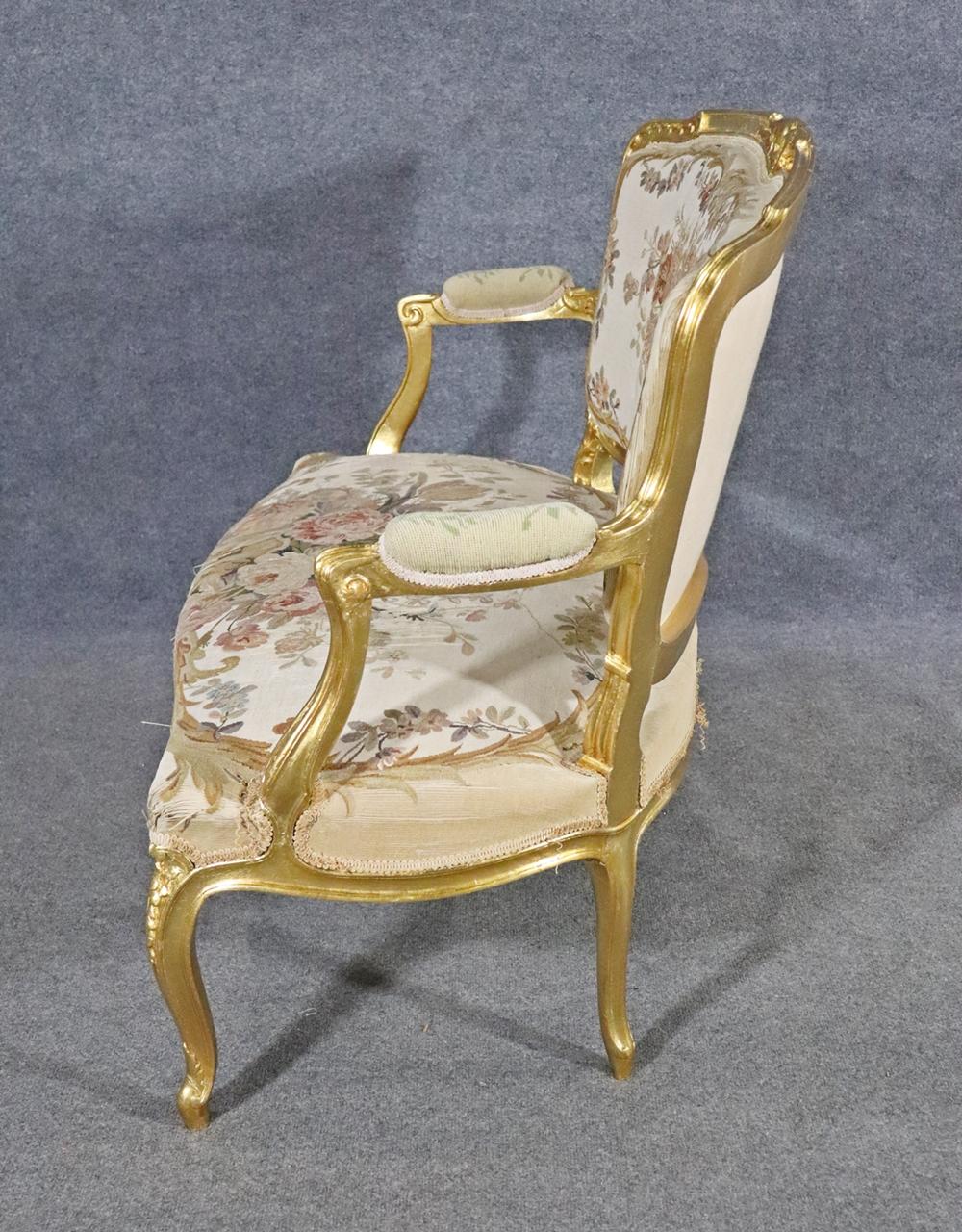 French Louis XV Style Gilded Aubusson Upholstered Settee Canape Circa 1930s 2