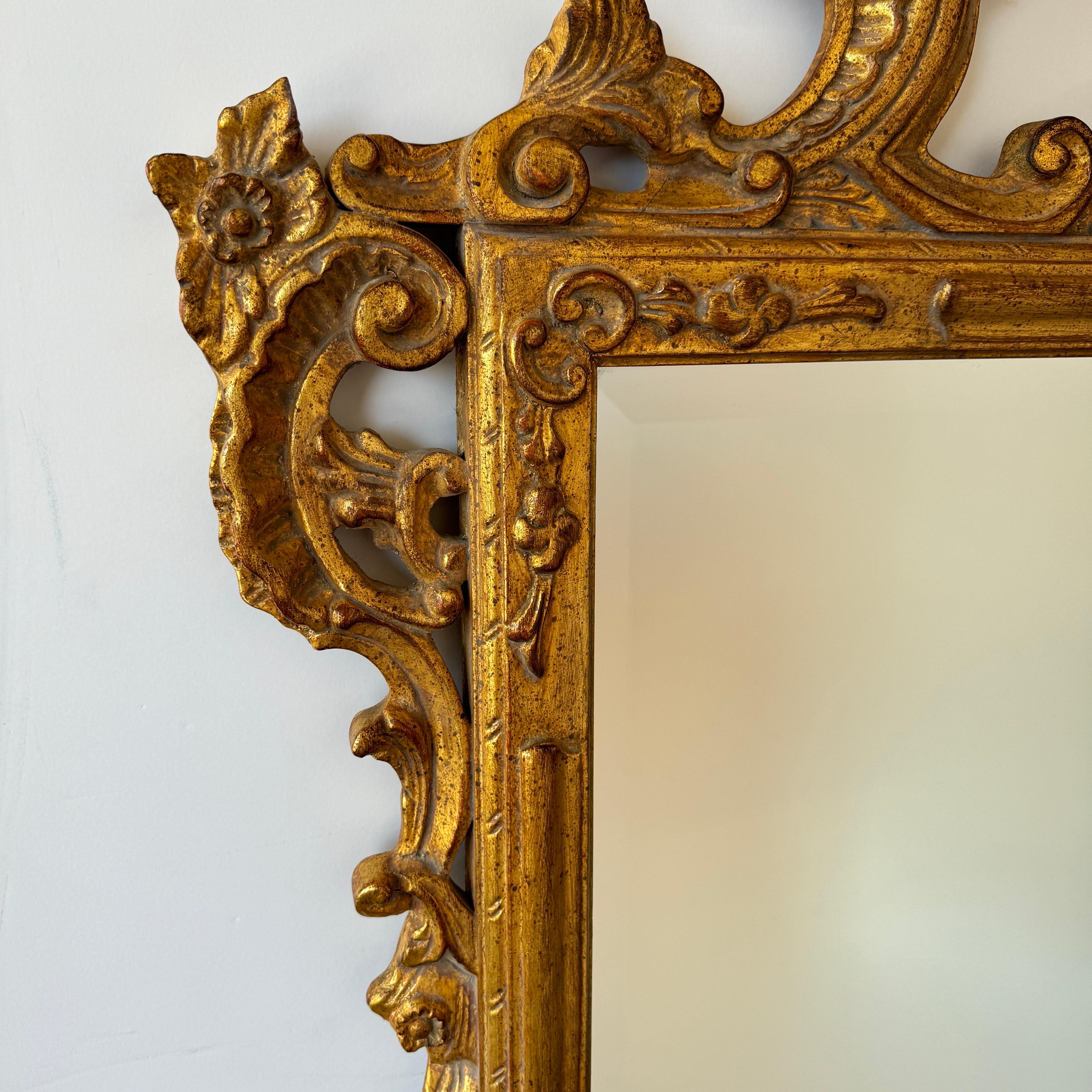 Hand-Carved French Louis XV Style Gilded Gold Wall Mirror For Sale
