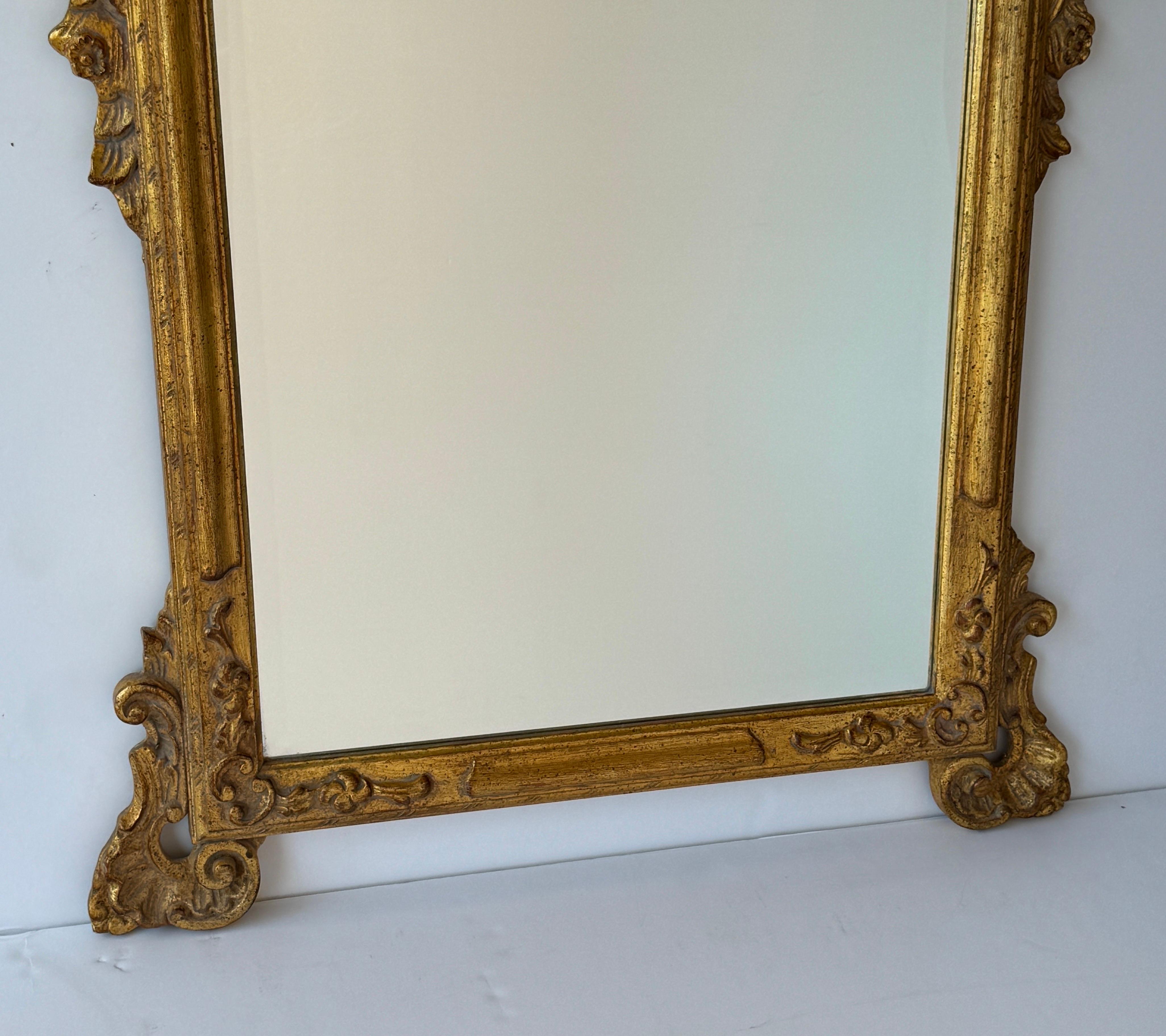 Wood French Louis XV Style Gilded Gold Wall Mirror For Sale