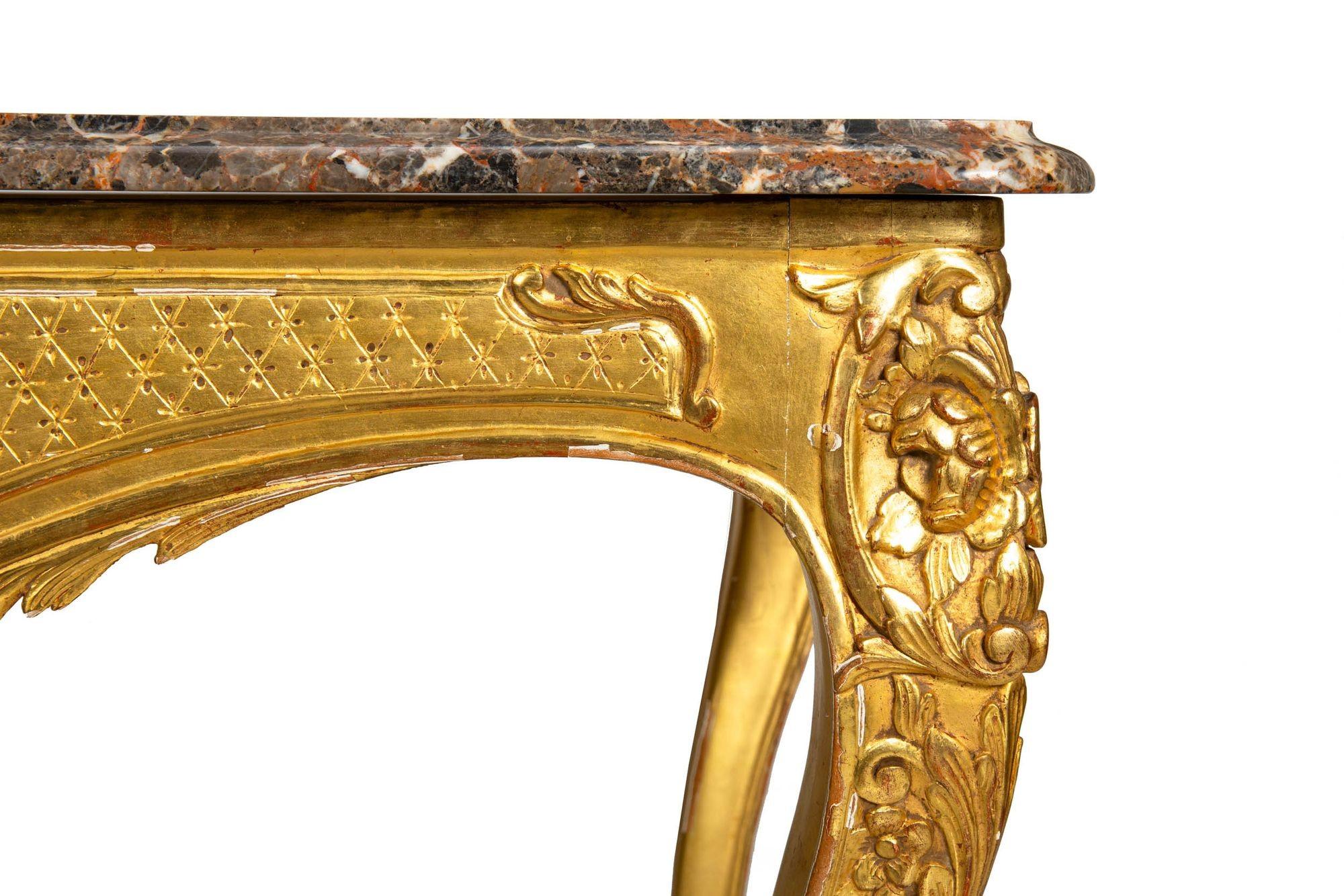 French Louis XV Style Gilded Marble Top Antique Console Pier Table For Sale 11