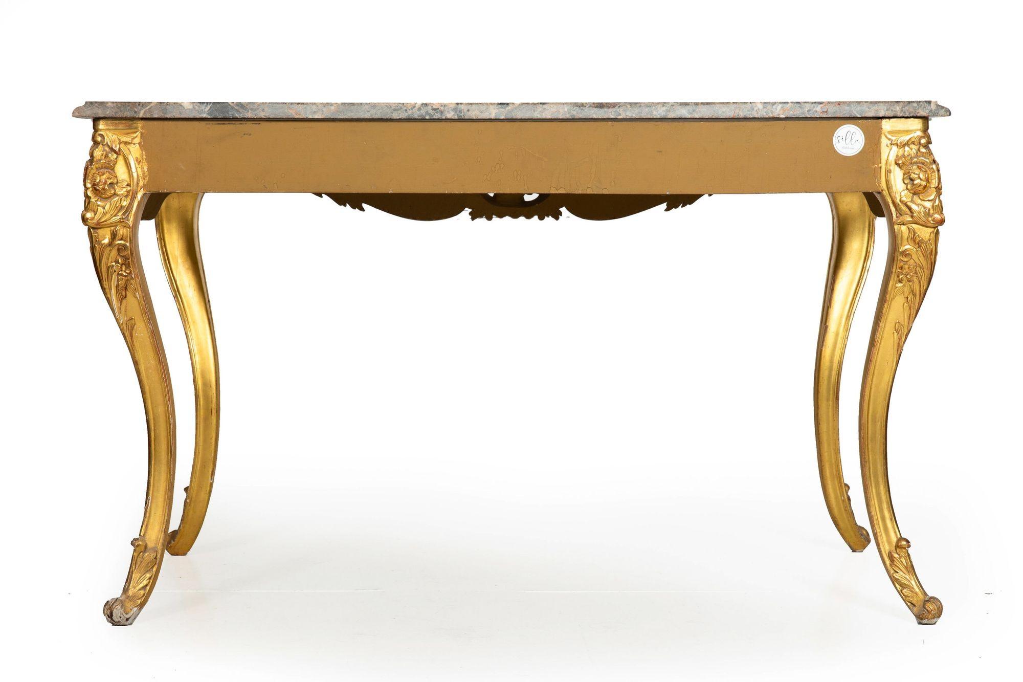 20ième siècle Table console ancienne de style Louis XV avec plateau en marbre doré en vente