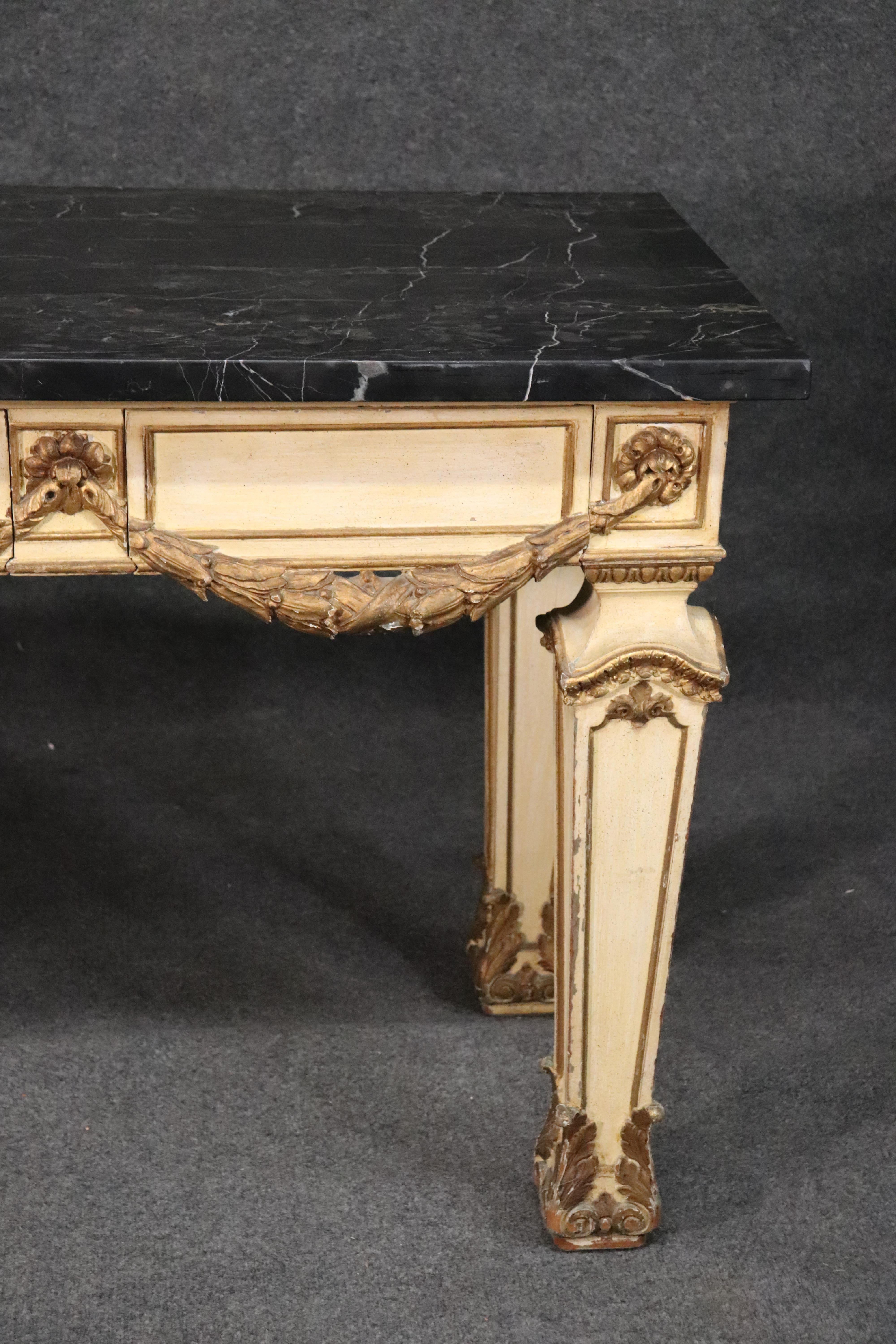 Directoire French Louis XV Style Gilded Marble Top Grand Buffet Sideboard Console Table