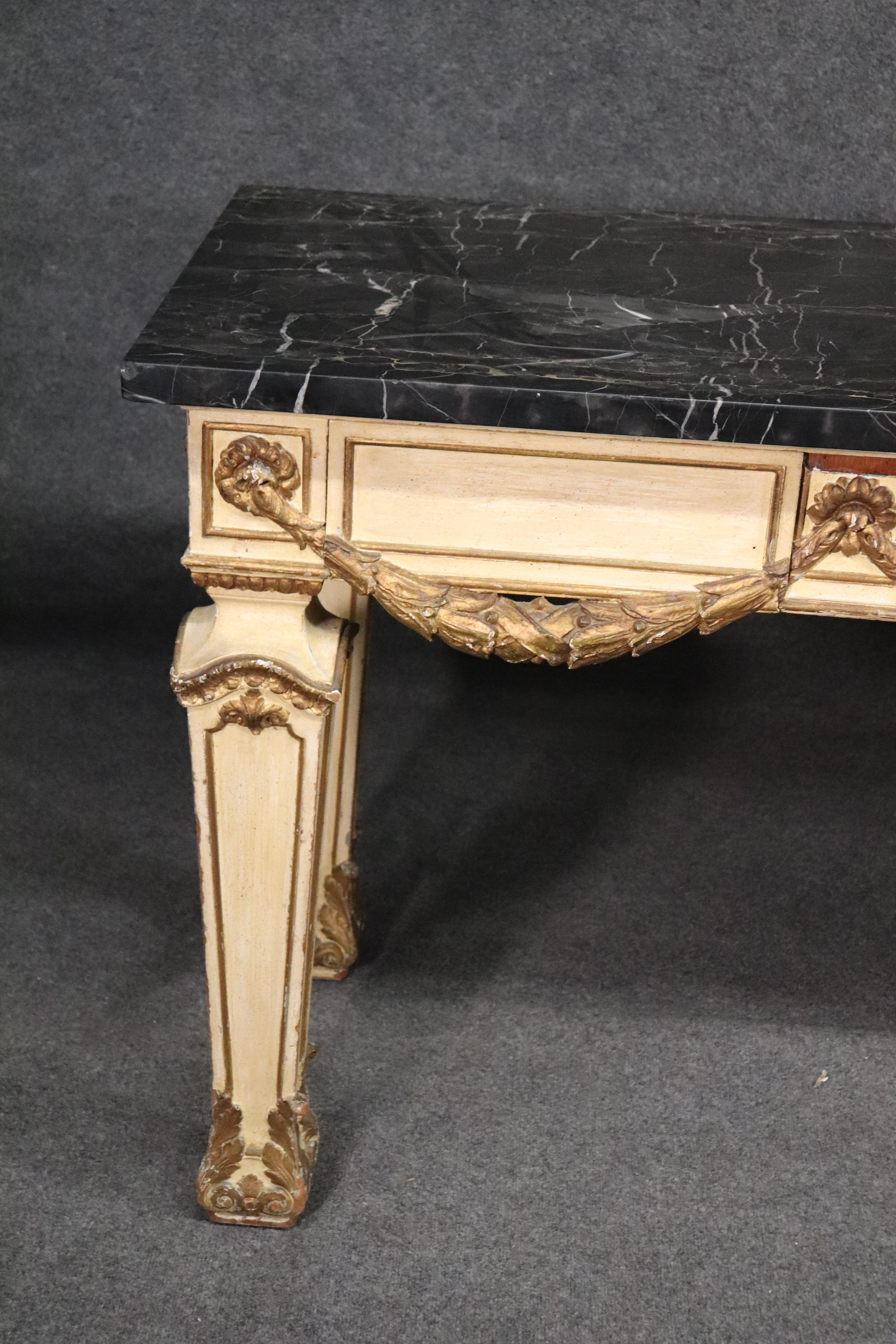Early 20th Century French Louis XV Style Gilded Marble Top Grand Buffet Sideboard Console Table
