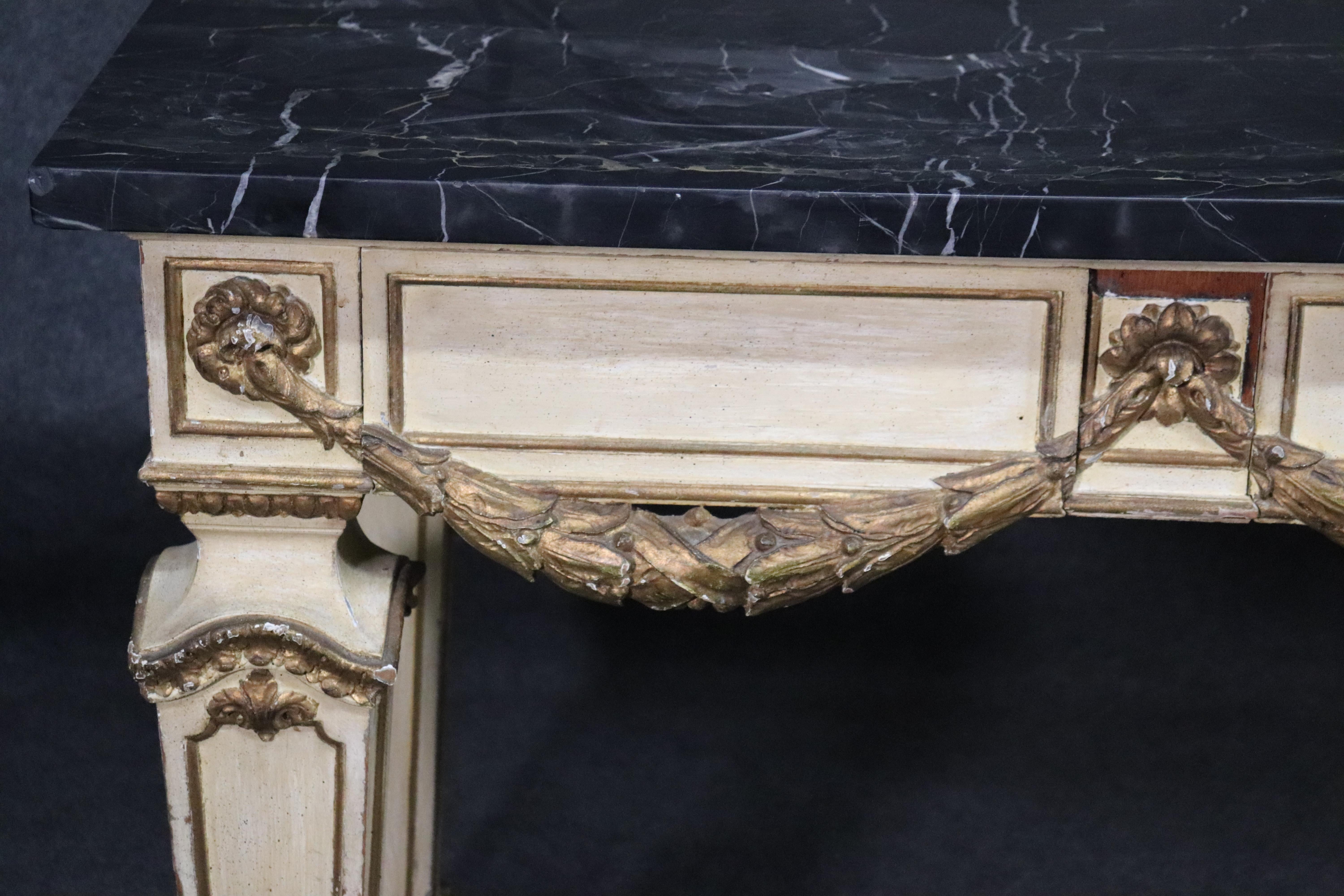 Walnut French Louis XV Style Gilded Marble Top Grand Buffet Sideboard Console Table