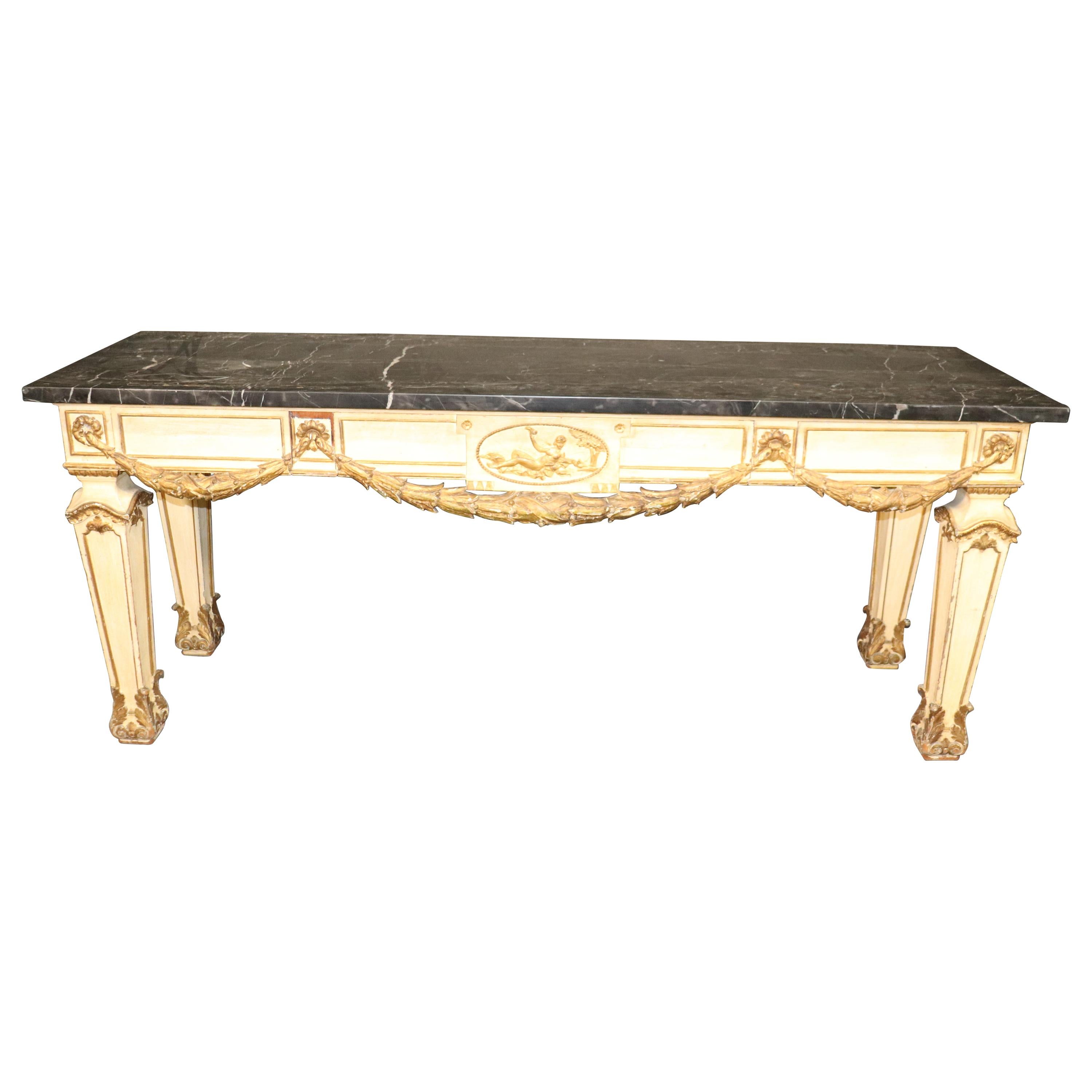 French Louis XV Style Gilded Marble Top Grand Buffet Sideboard Console Table  at 1stDibs