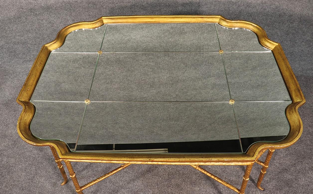 French Louis XV Style Gilded Wrought Iron Mirrored Top Coffee Table In Good Condition In Swedesboro, NJ