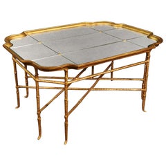 French Louis XV Style Gilded Wrought Iron Mirrored Top Coffee Table