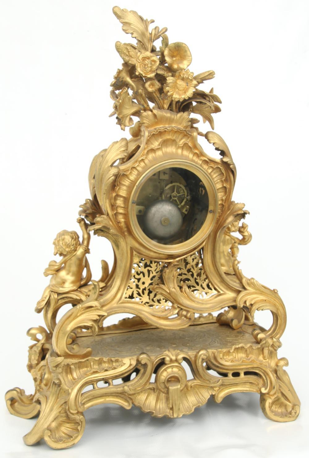 French Louis XV Style Gilt and patinated Bronze Clock and Candelabra 3